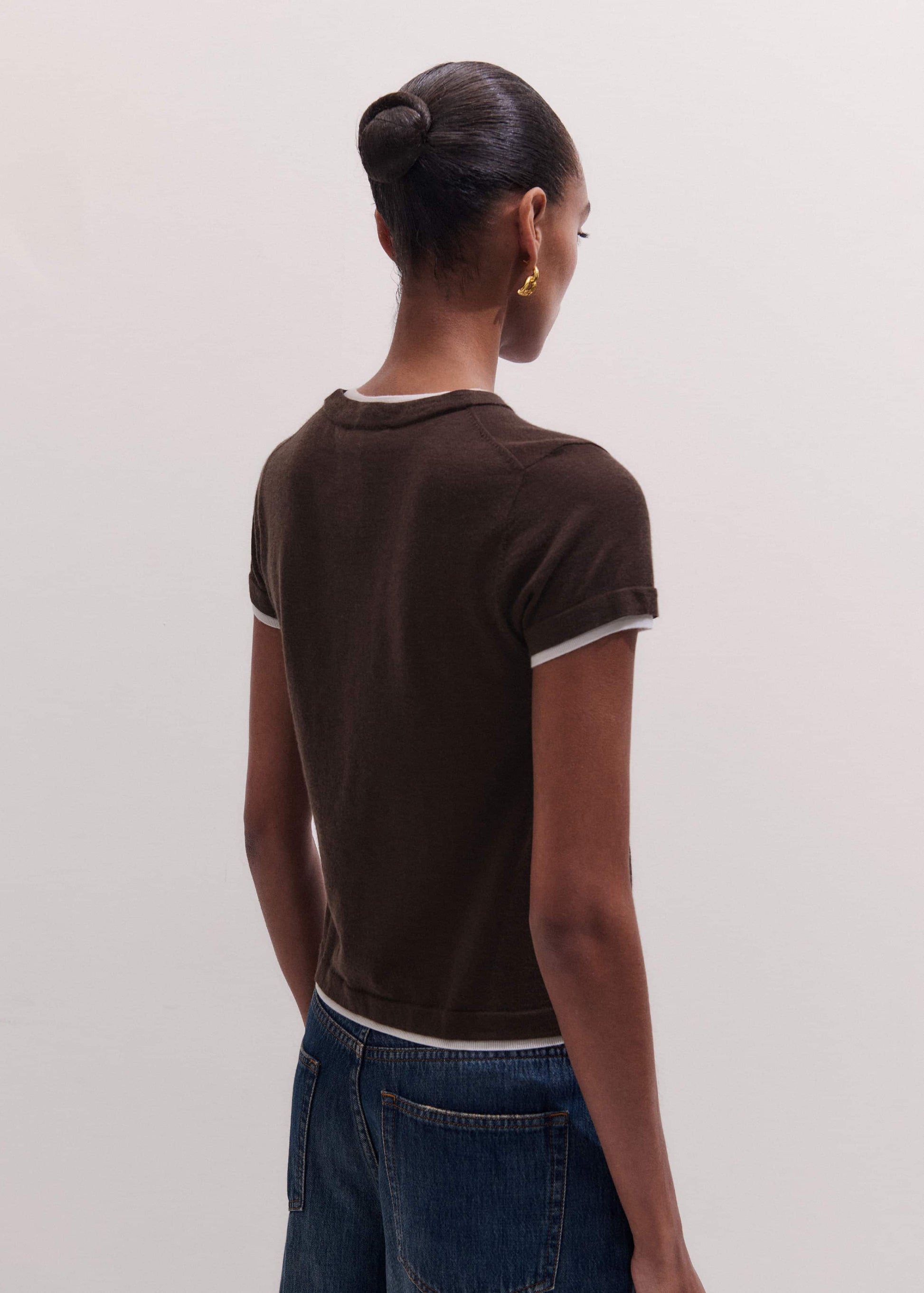 ME and EM Clothing Brown Barely There Contrast Trim Knit Baby Tee