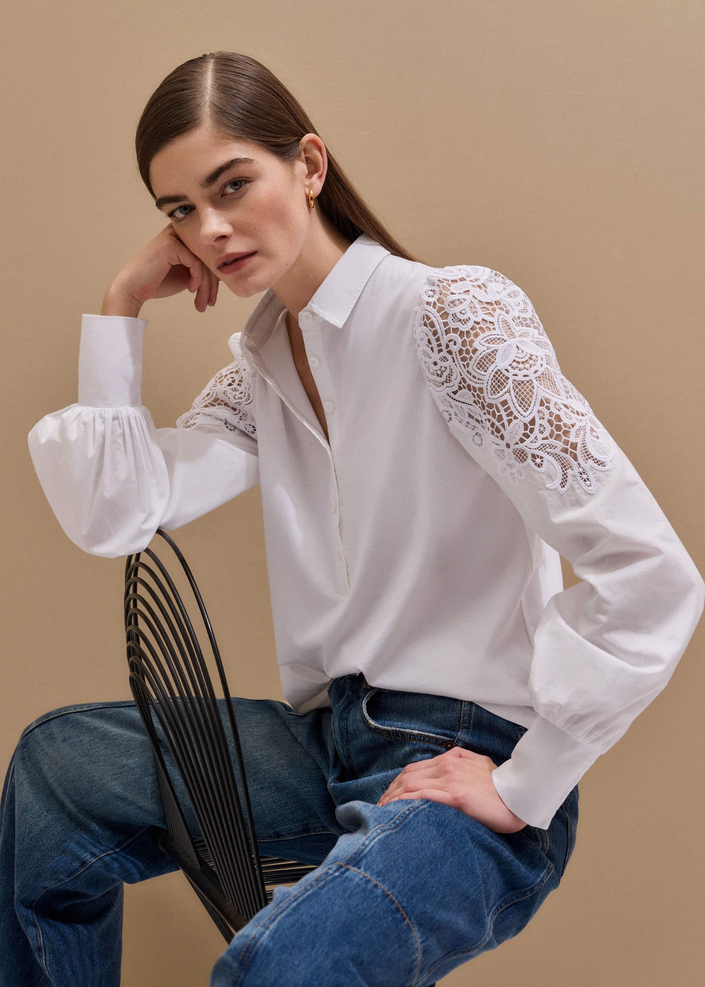 ME and EM Clothing White Lace Sleeve Swing Top
