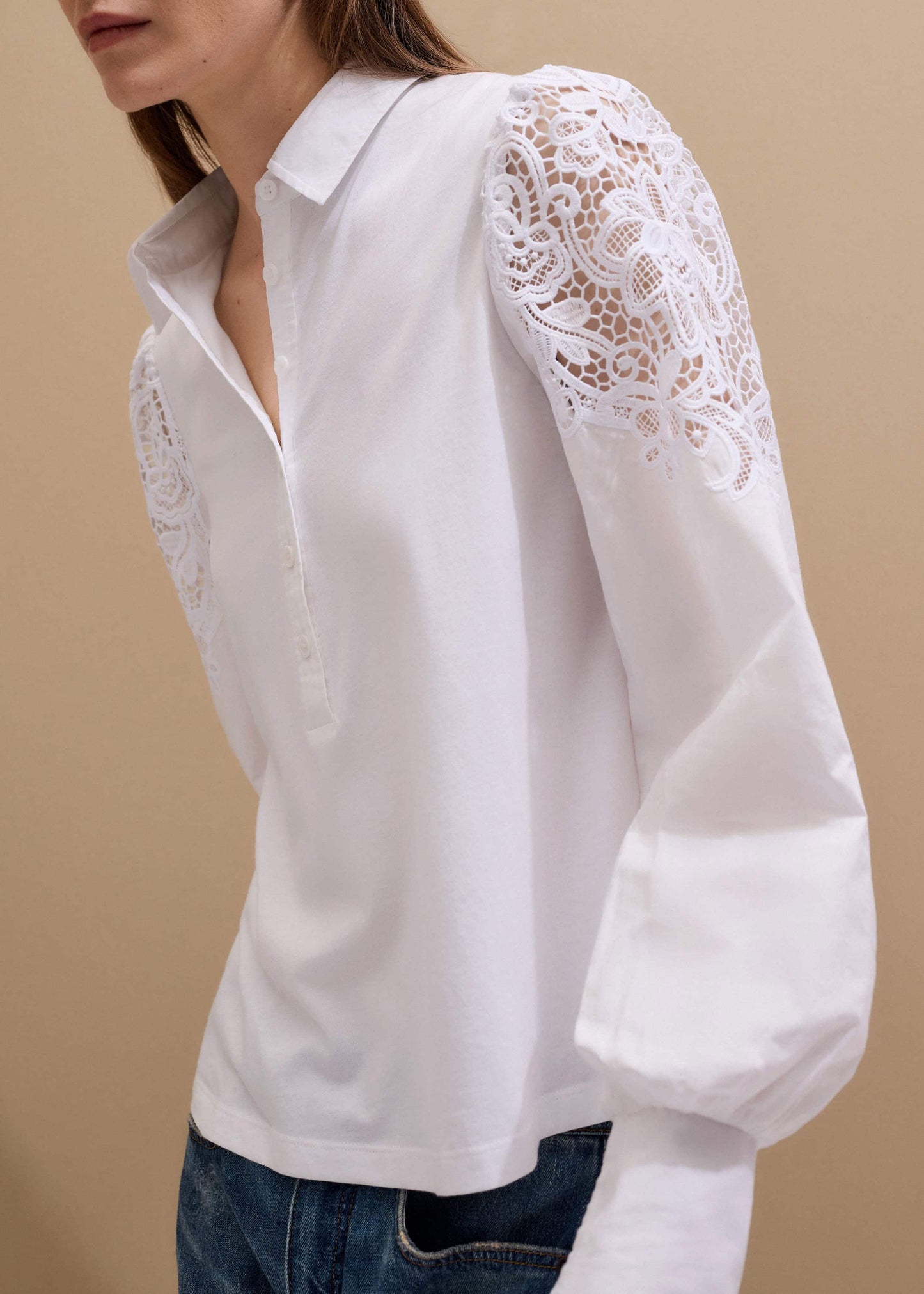 ME and EM Clothing White Lace Sleeve Swing Top