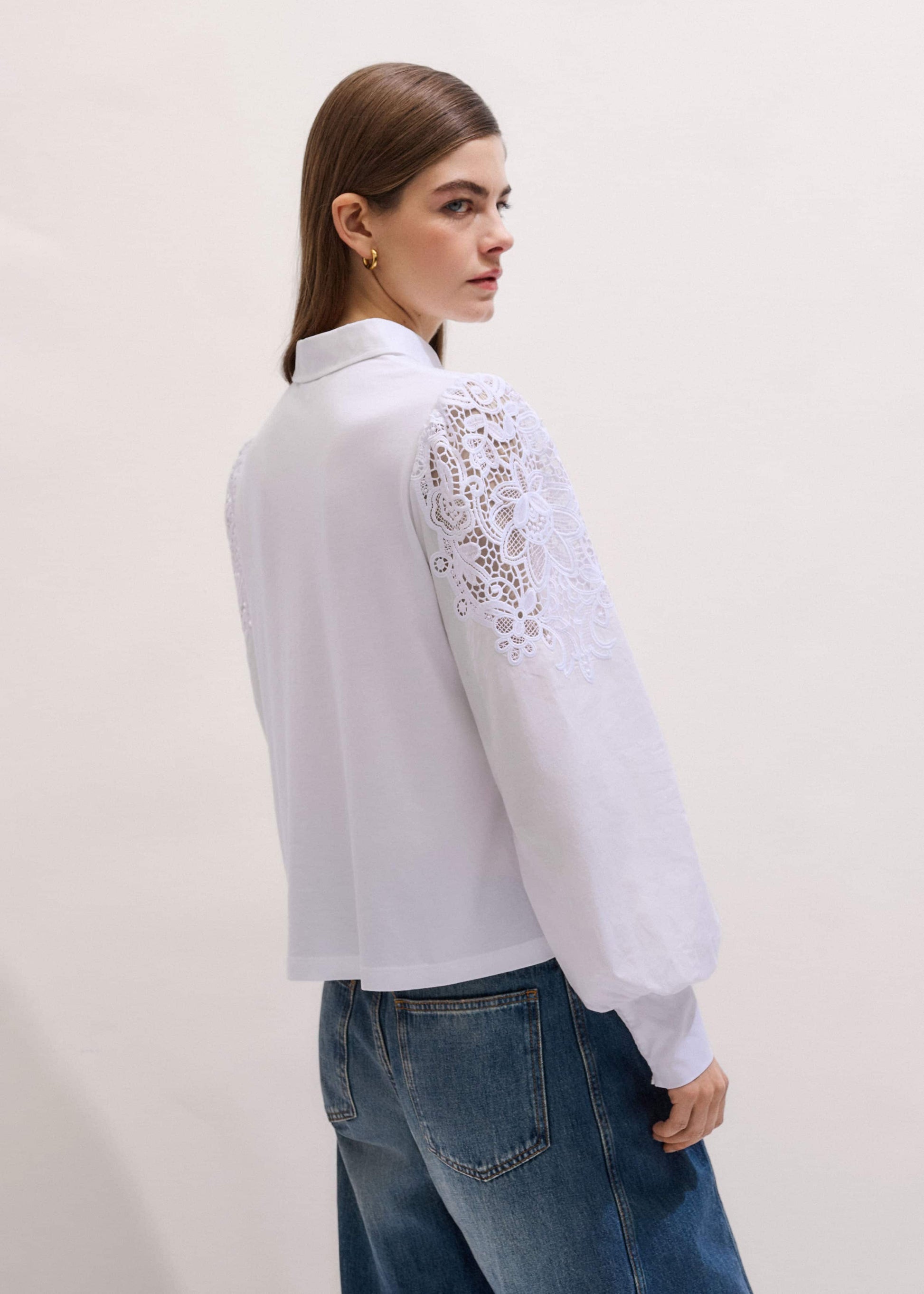 ME and EM Clothing White Lace Sleeve Swing Top