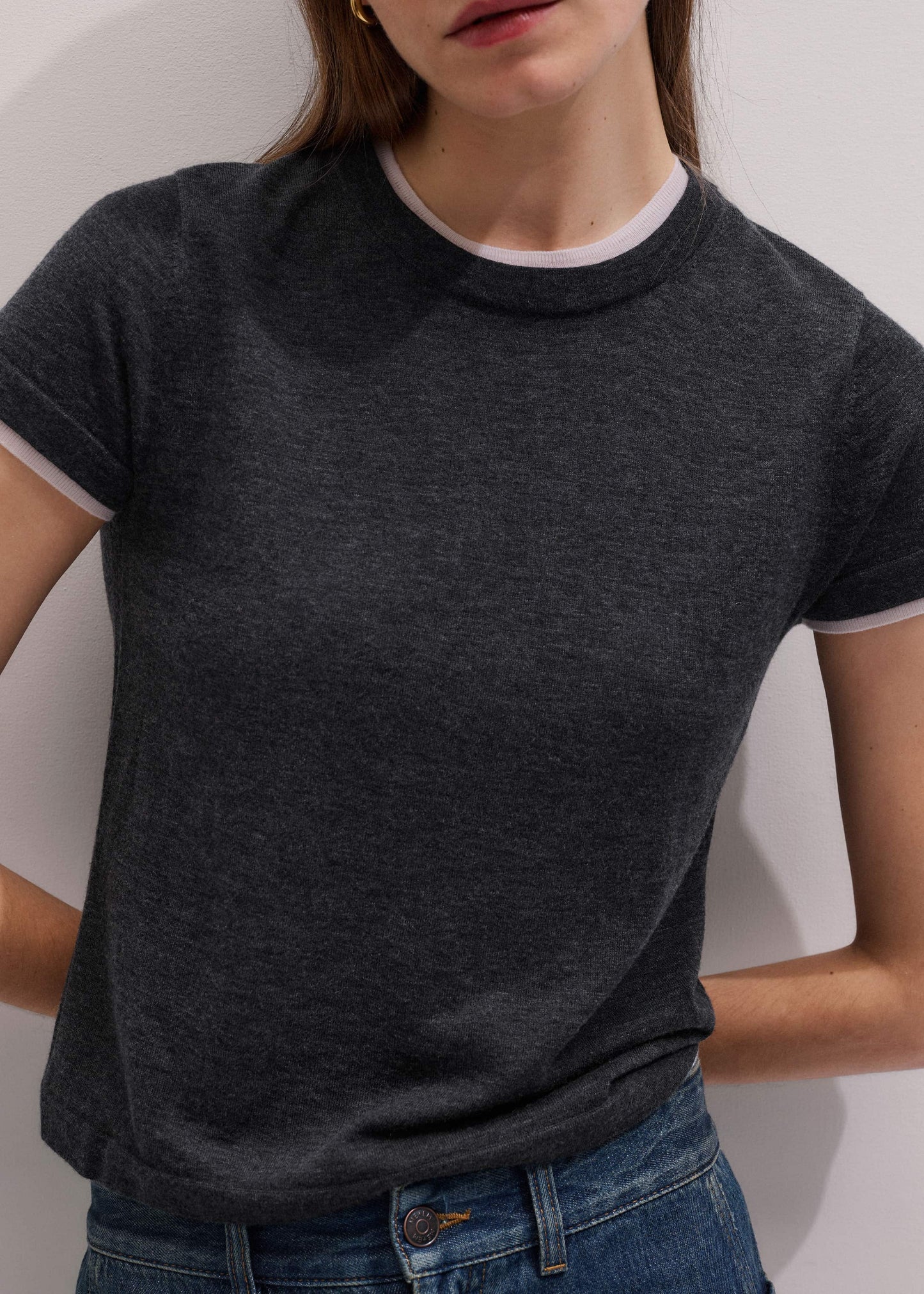 ME and EM Clothing Grey Barely There Contrast Trim Knit Baby Tee