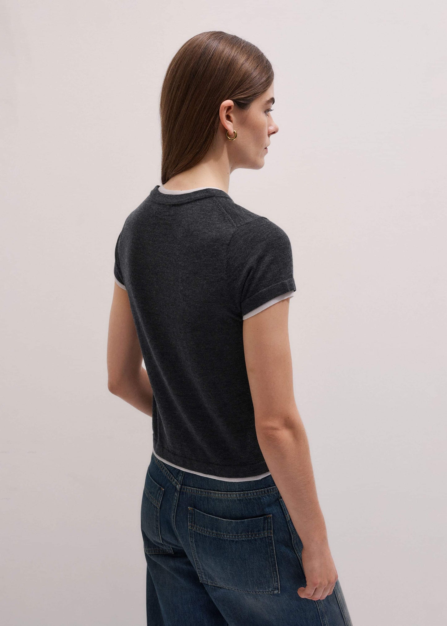 ME and EM Clothing Grey Barely There Contrast Trim Knit Baby Tee