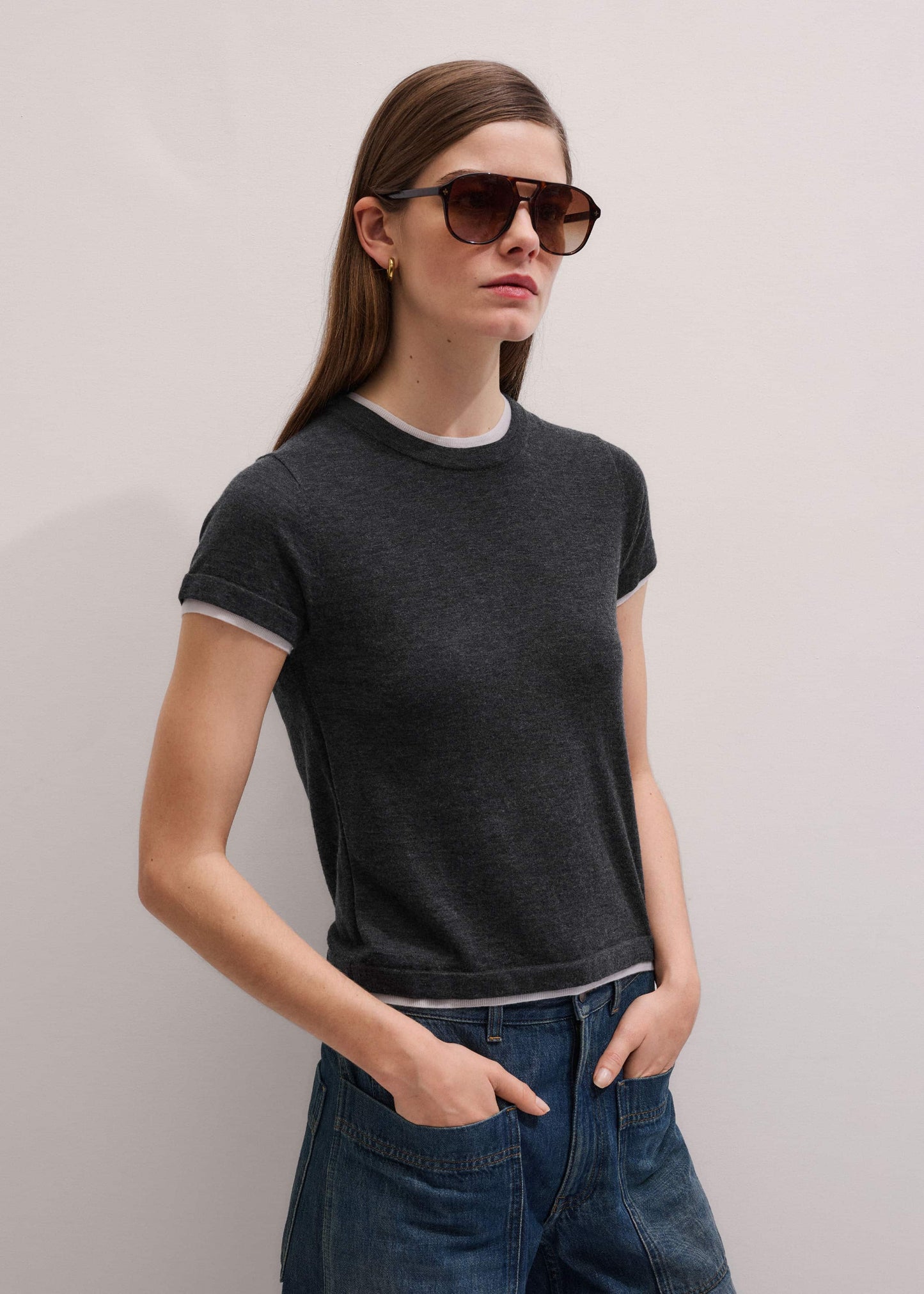 ME and EM Clothing Grey Barely There Contrast Trim Knit Baby Tee