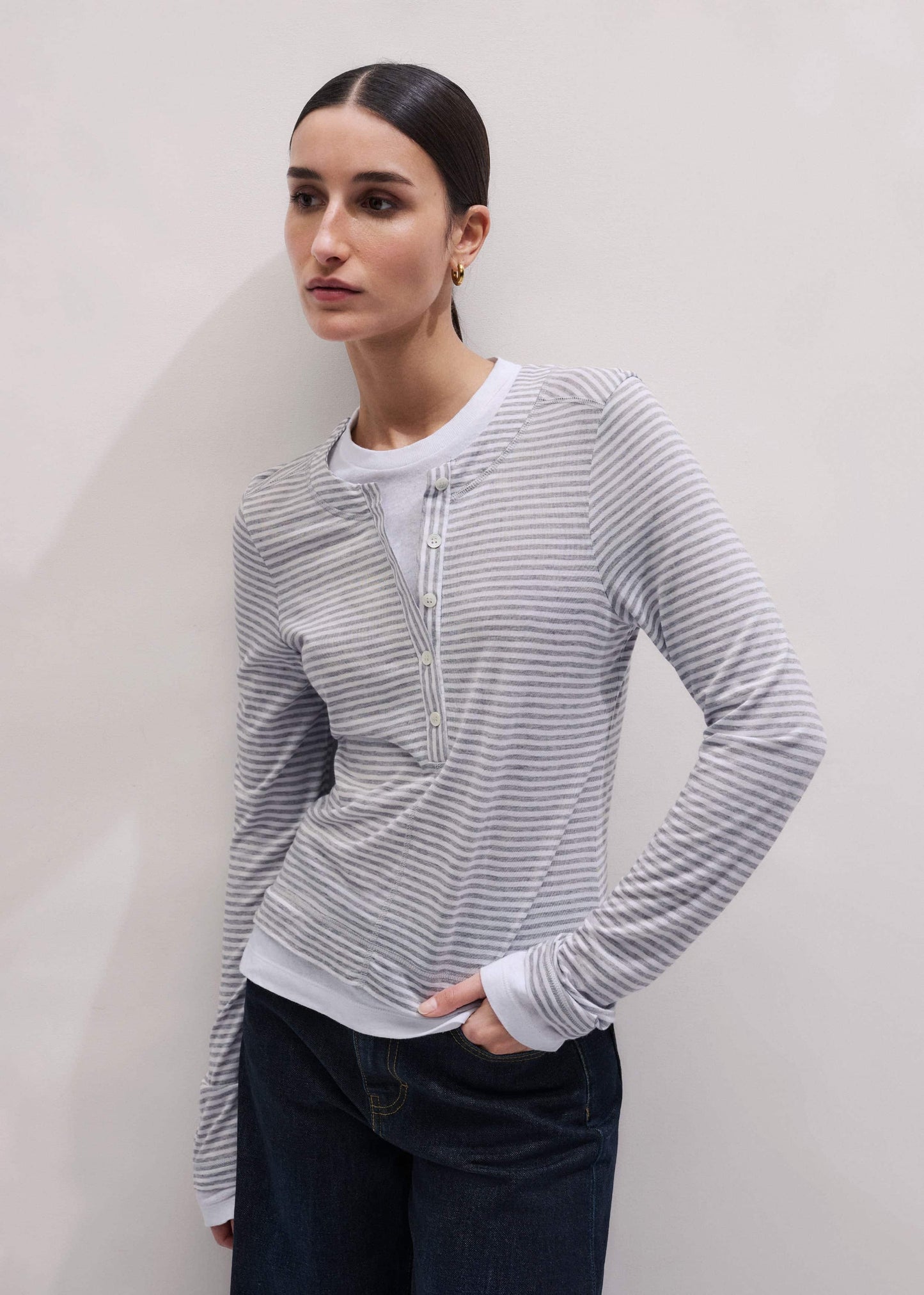 ME and EM Clothing Gray Double-Layer Look Long Sleeve Top