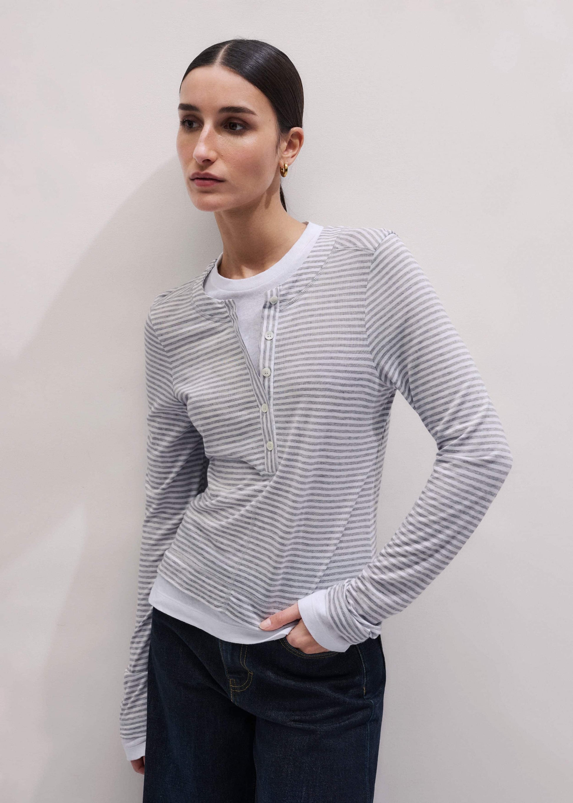 ME and EM Clothing Gray Double-Layer Look Long Sleeve Top