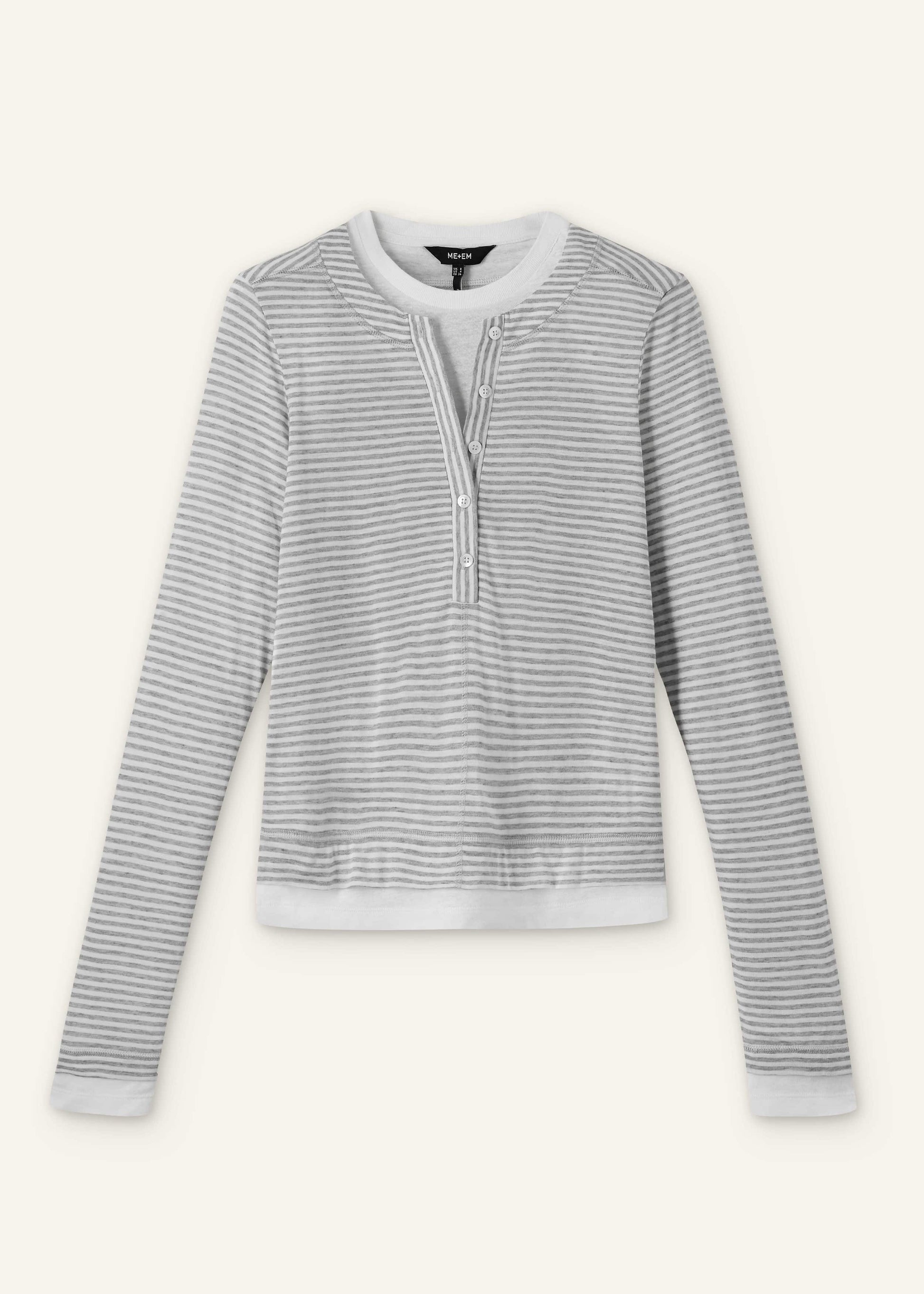 ME and EM Clothing Gray Double-Layer Look Long Sleeve Top