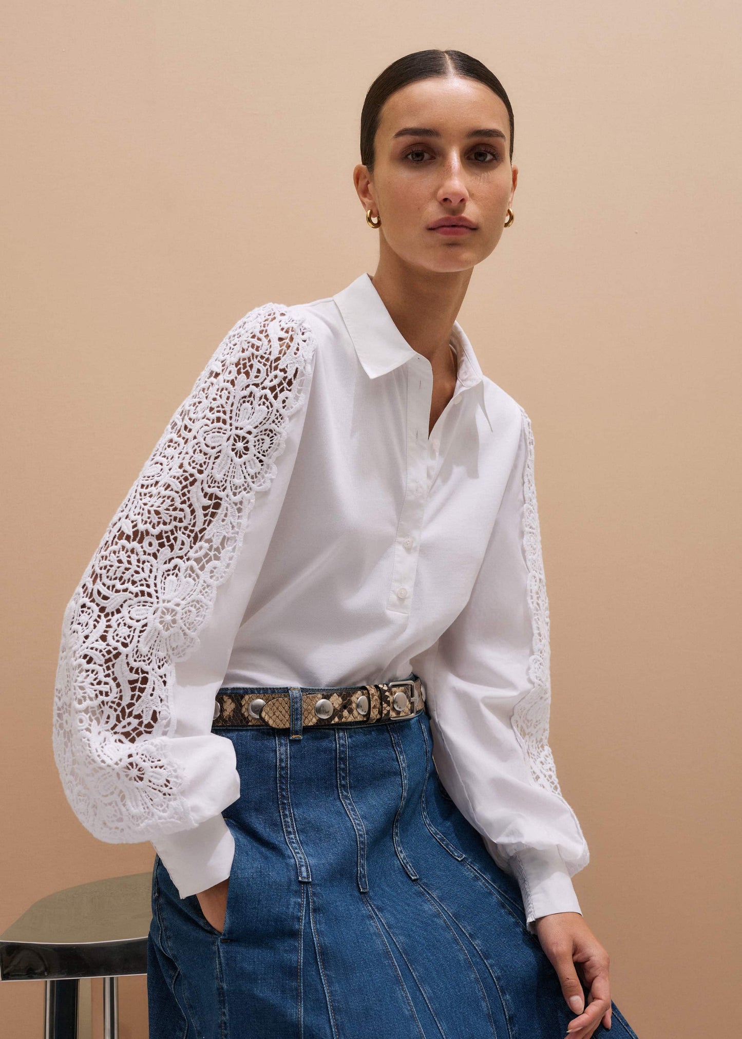 ME and EM Clothing White Lace + Poplin Layering Shirt