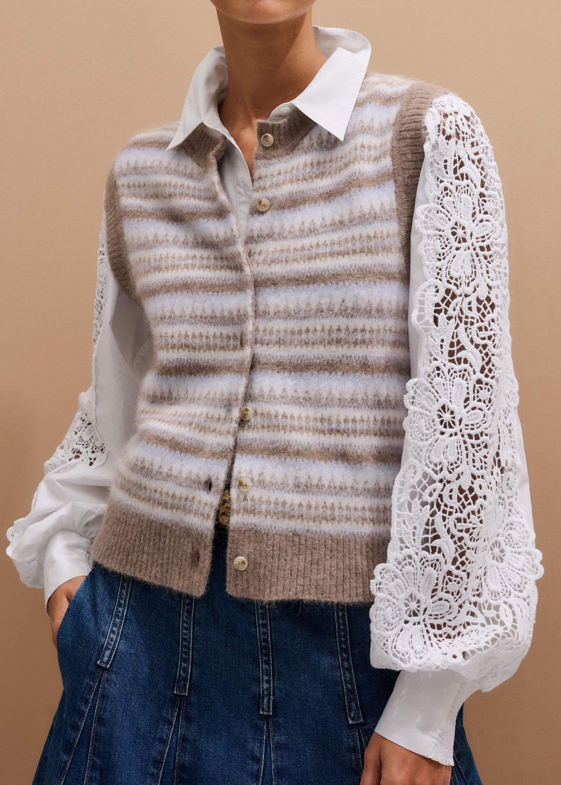 ME and EM Clothing White Lace + Poplin Layering Shirt