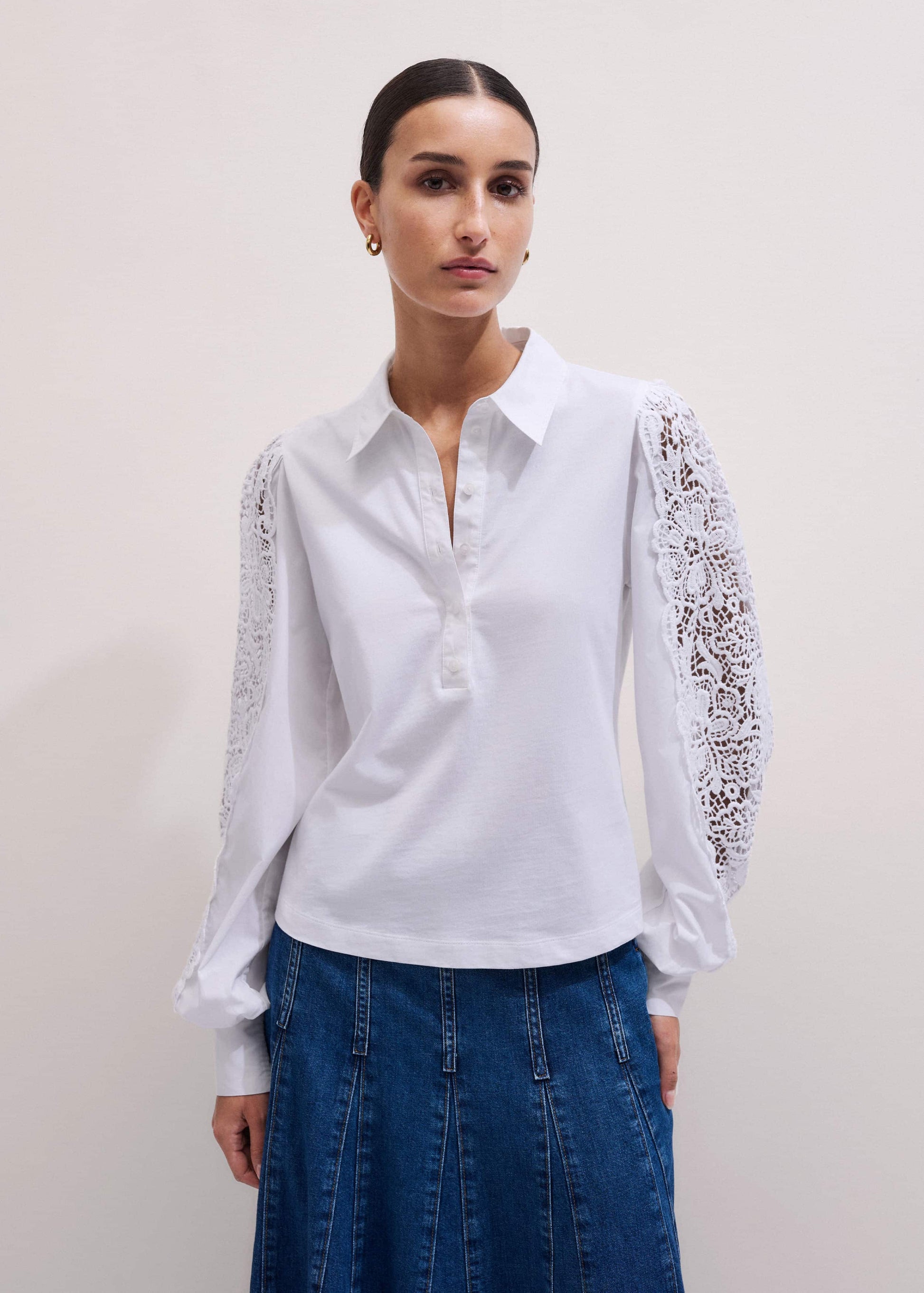 ME and EM Clothing White Lace + Poplin Layering Shirt