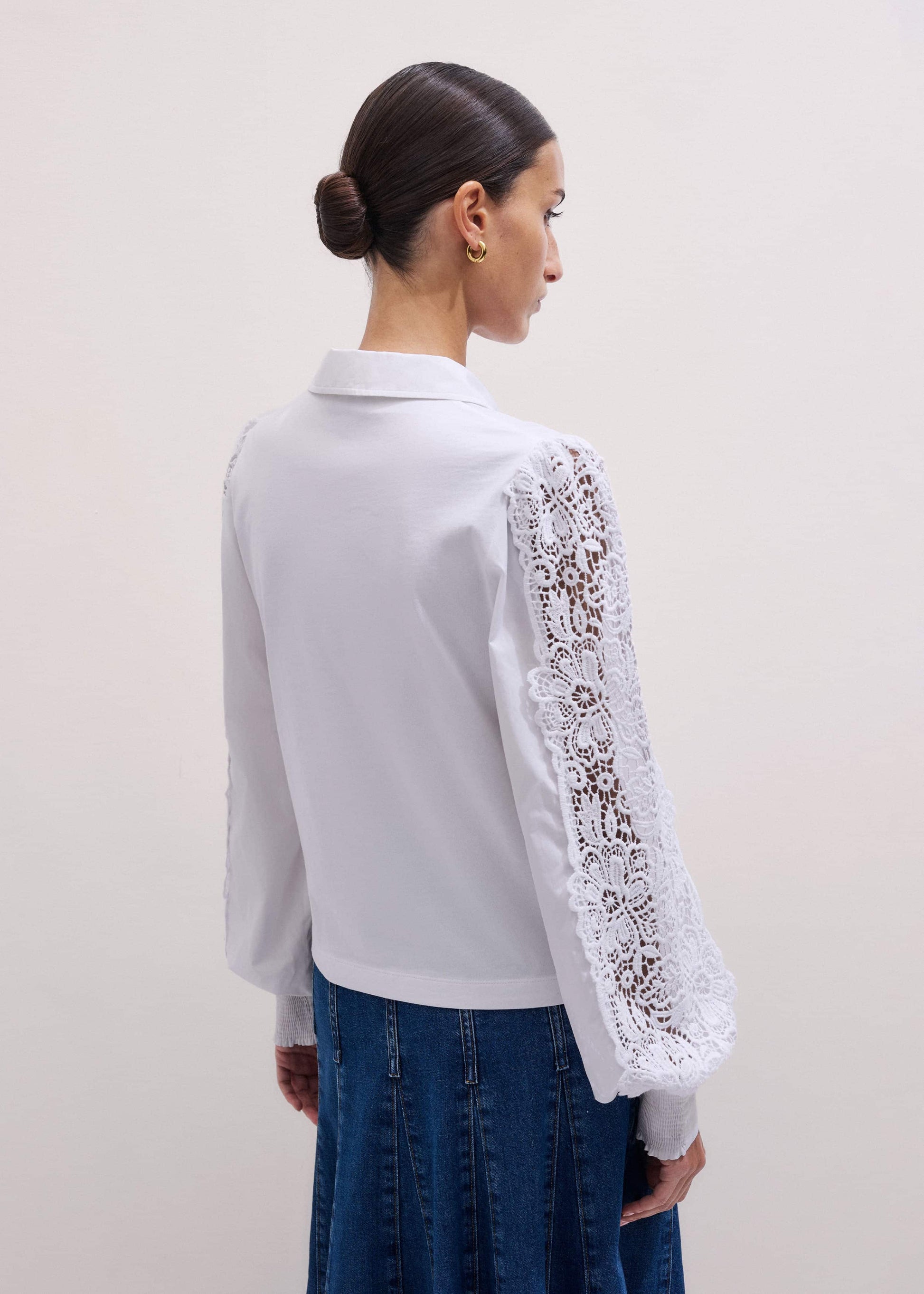 ME and EM Clothing White Lace + Poplin Layering Shirt