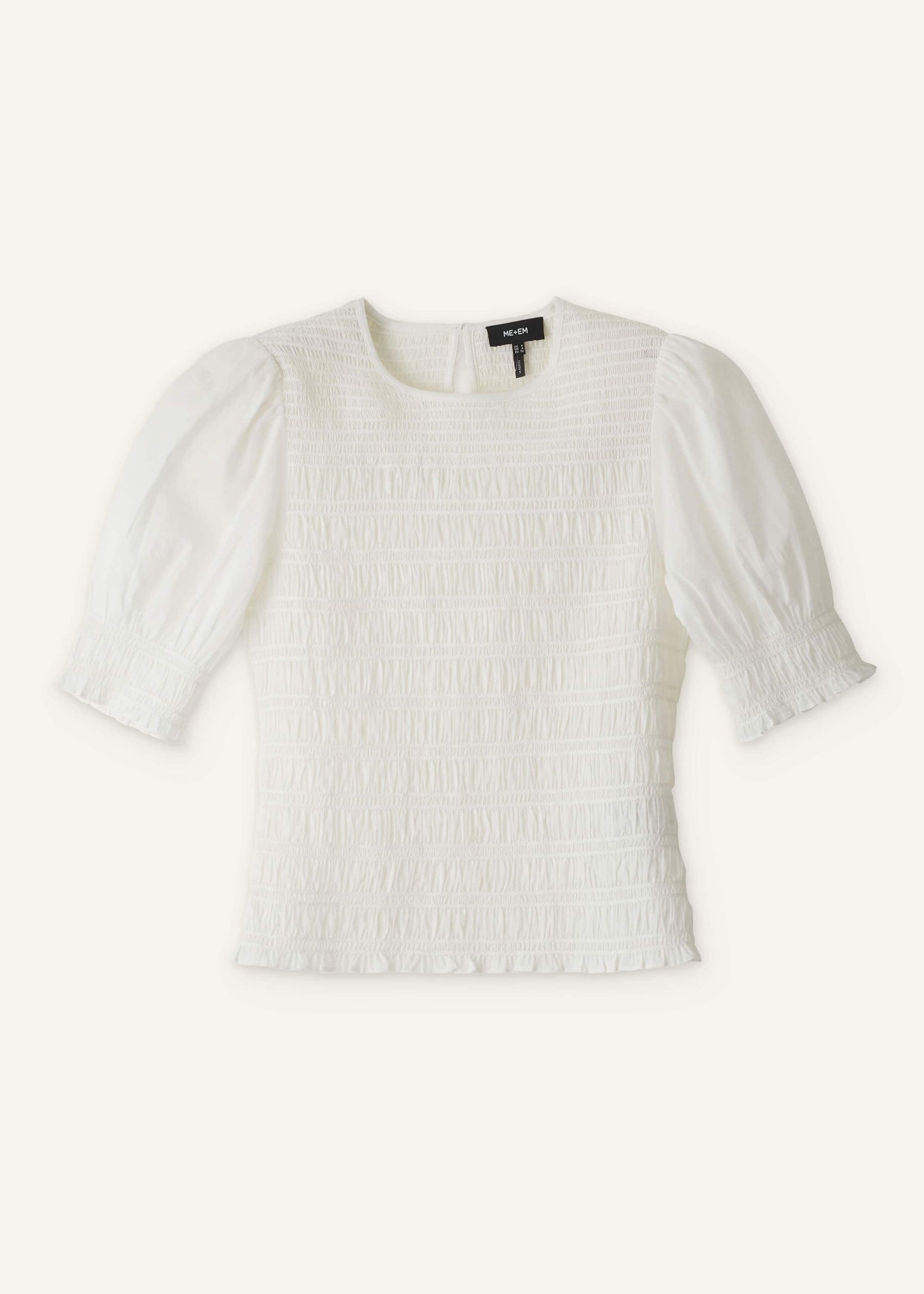 ME and EM Clothing White Soft Cotton Contrast Stitch Smocked Day Top