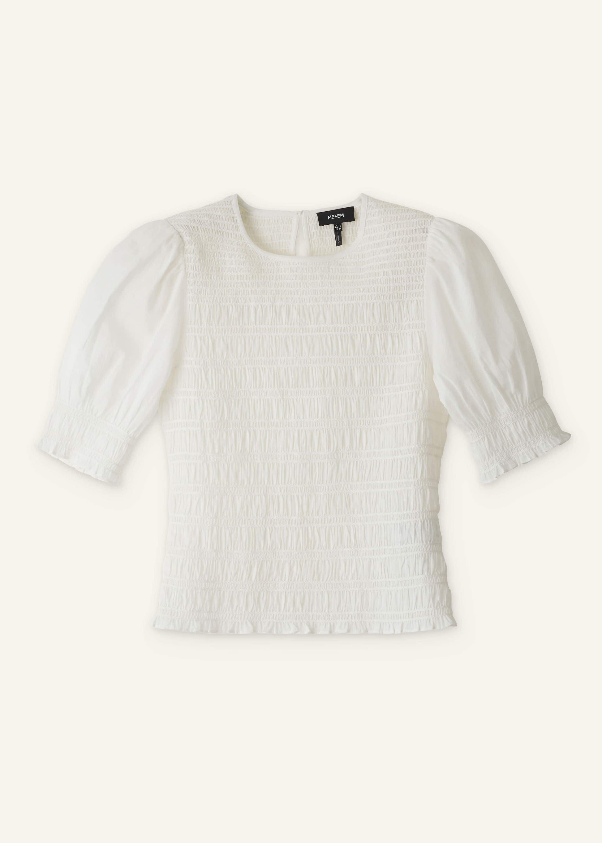 ME and EM Clothing White Soft Cotton Contrast Stitch Smocked Day Top