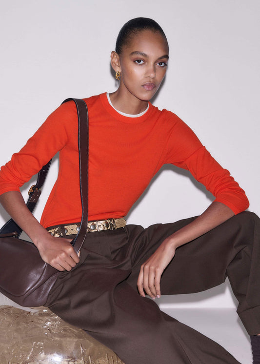 ME and EM Clothing Orange Barely There Contrast Trim Sweater