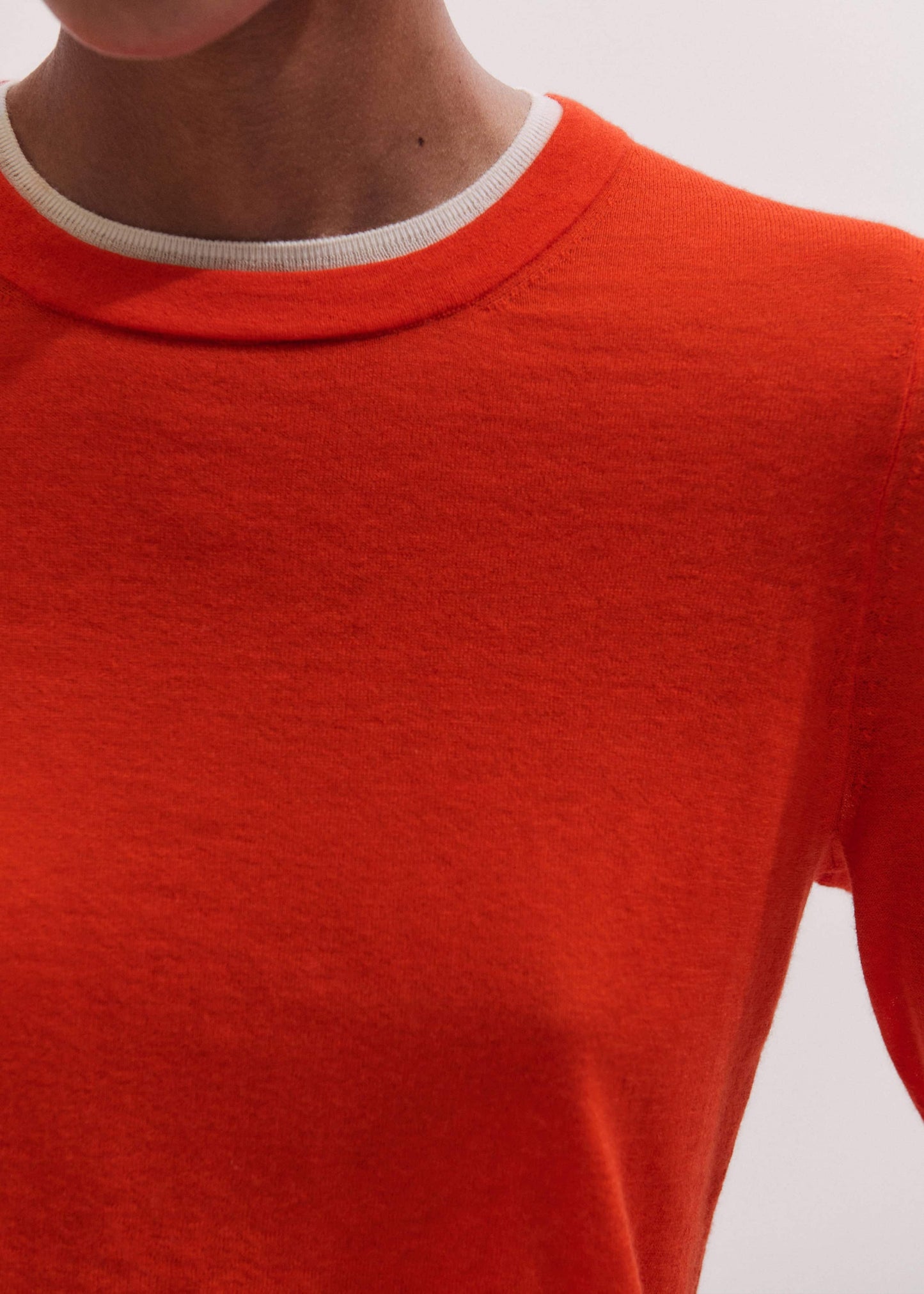 ME and EM Clothing Orange Barely There Contrast Trim Sweater