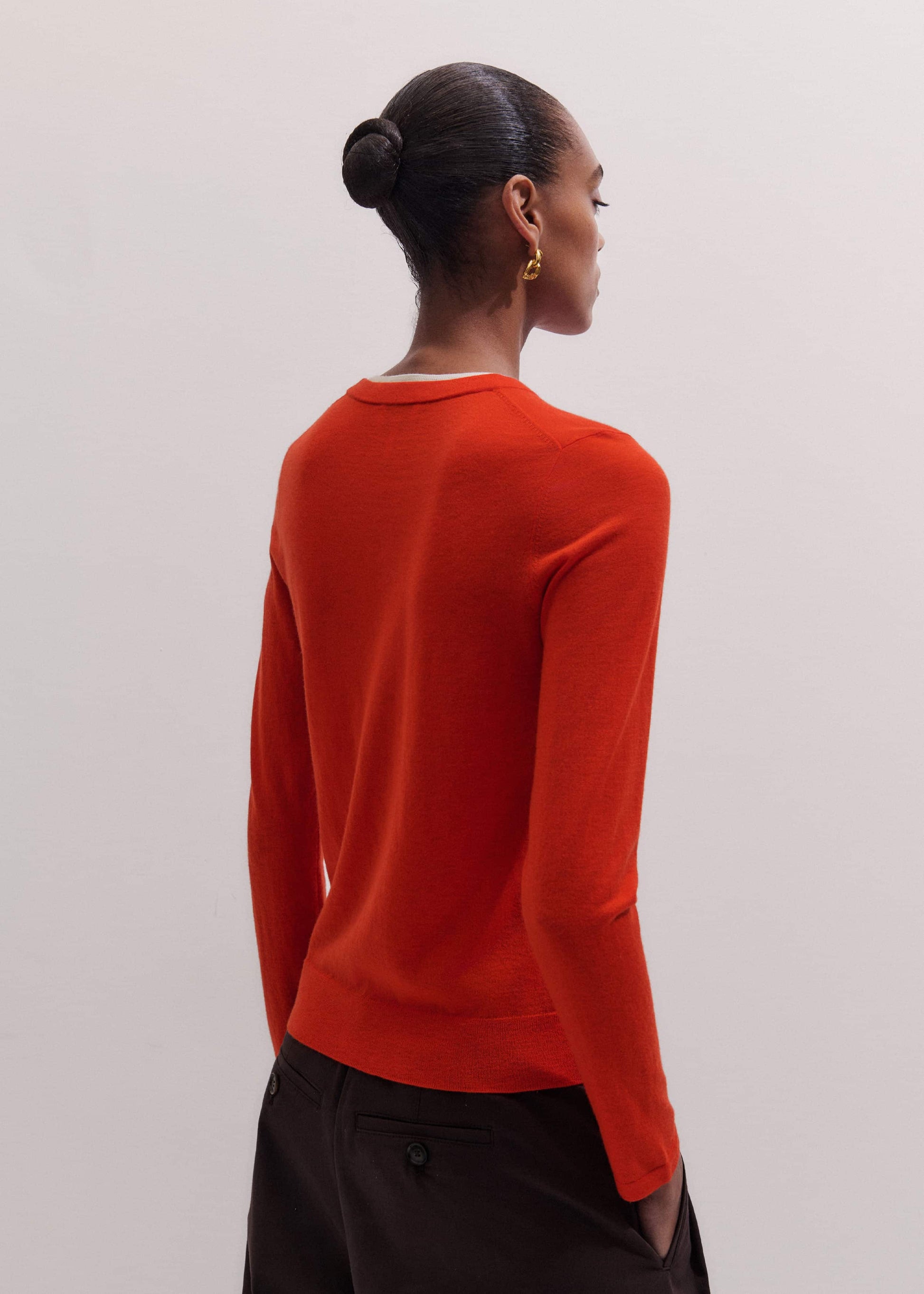 ME and EM Clothing Orange Barely There Contrast Trim Sweater