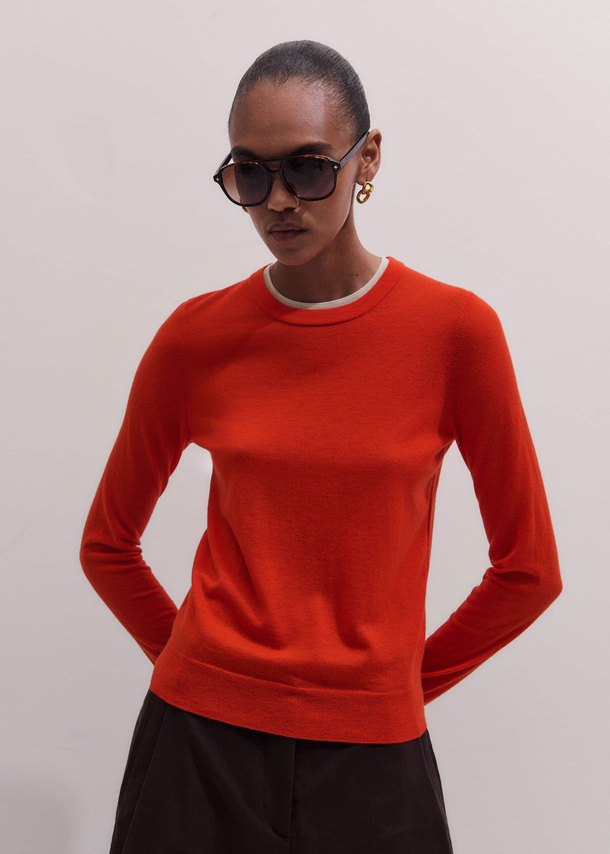 ME and EM Clothing Orange Barely There Contrast Trim Sweater