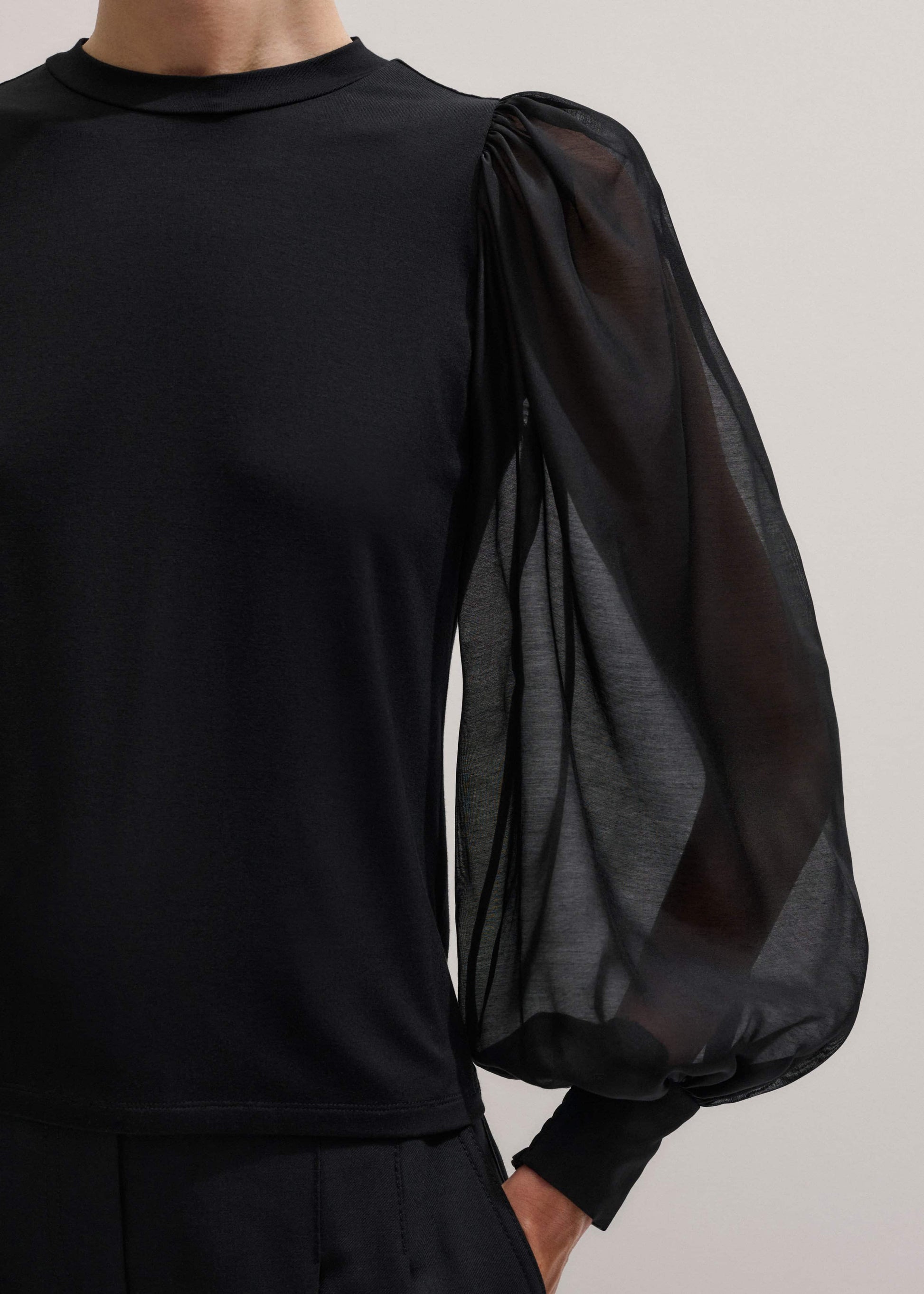 ME and EM Clothing Black Balloon Sleeve Slim Layering Top