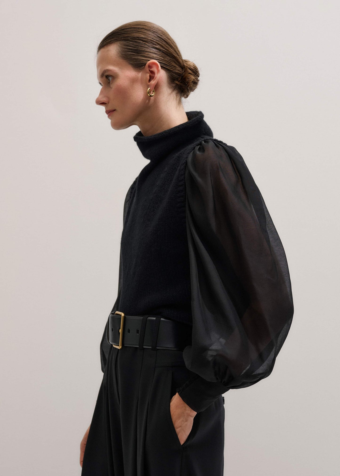 ME and EM Clothing Black Balloon Sleeve Slim Layering Top