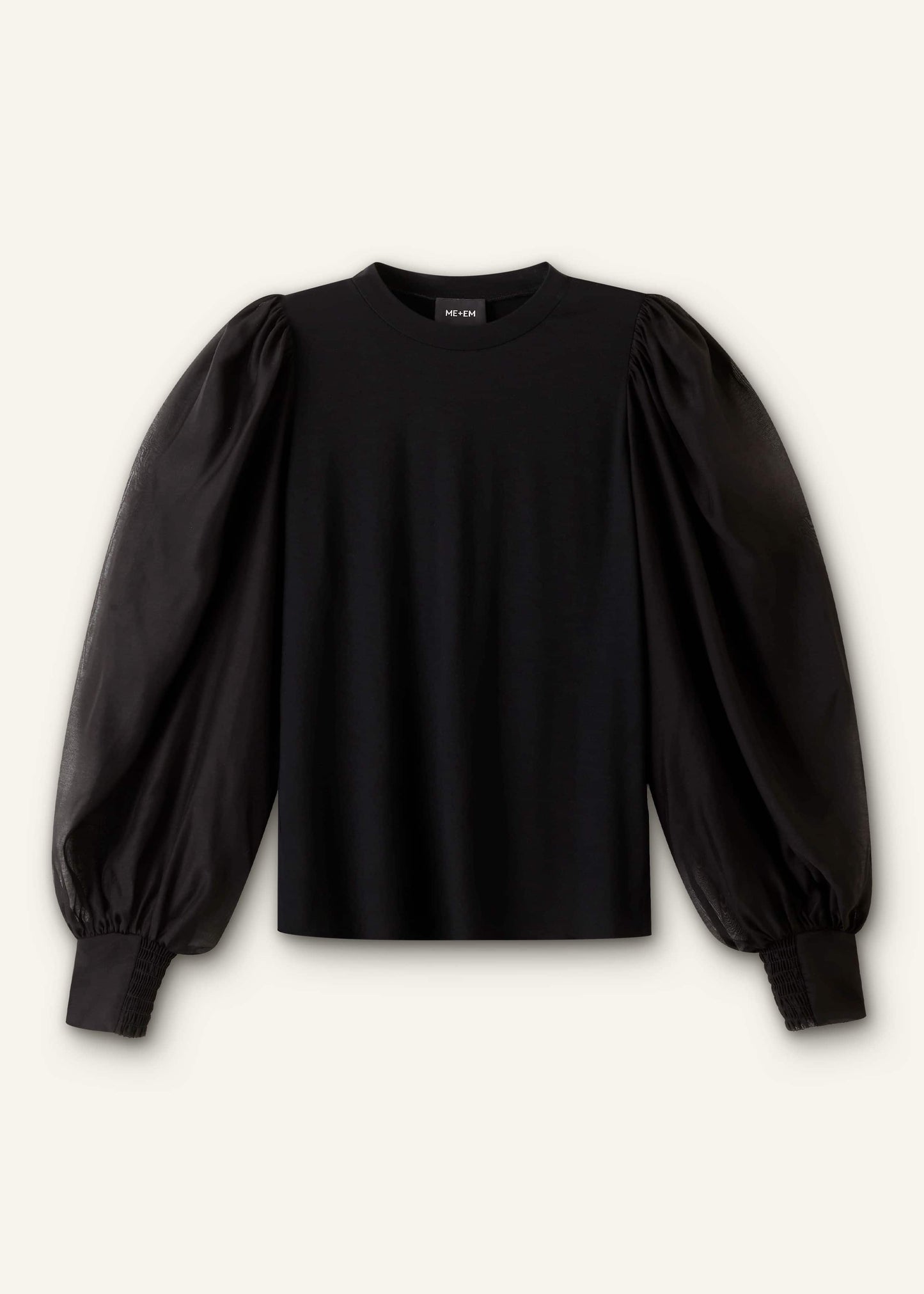 ME and EM Clothing Black Balloon Sleeve Slim Layering Top