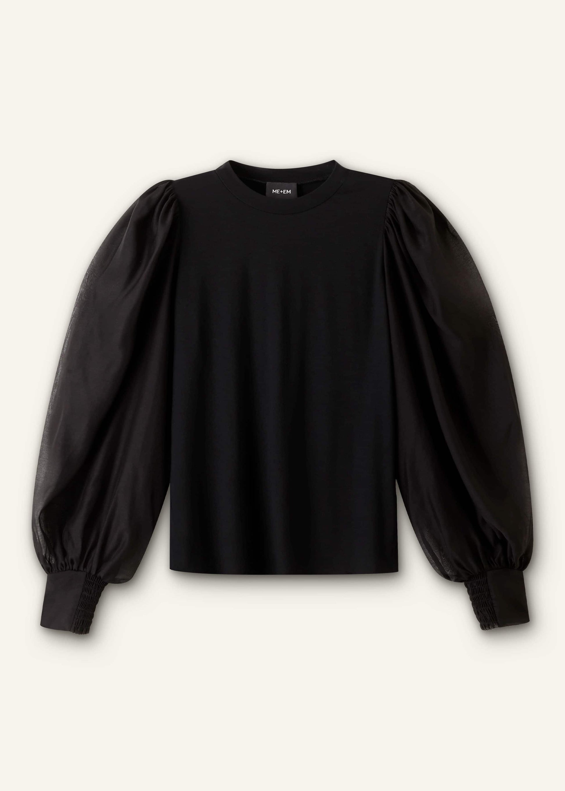 ME and EM Clothing Black Balloon Sleeve Slim Layering Top
