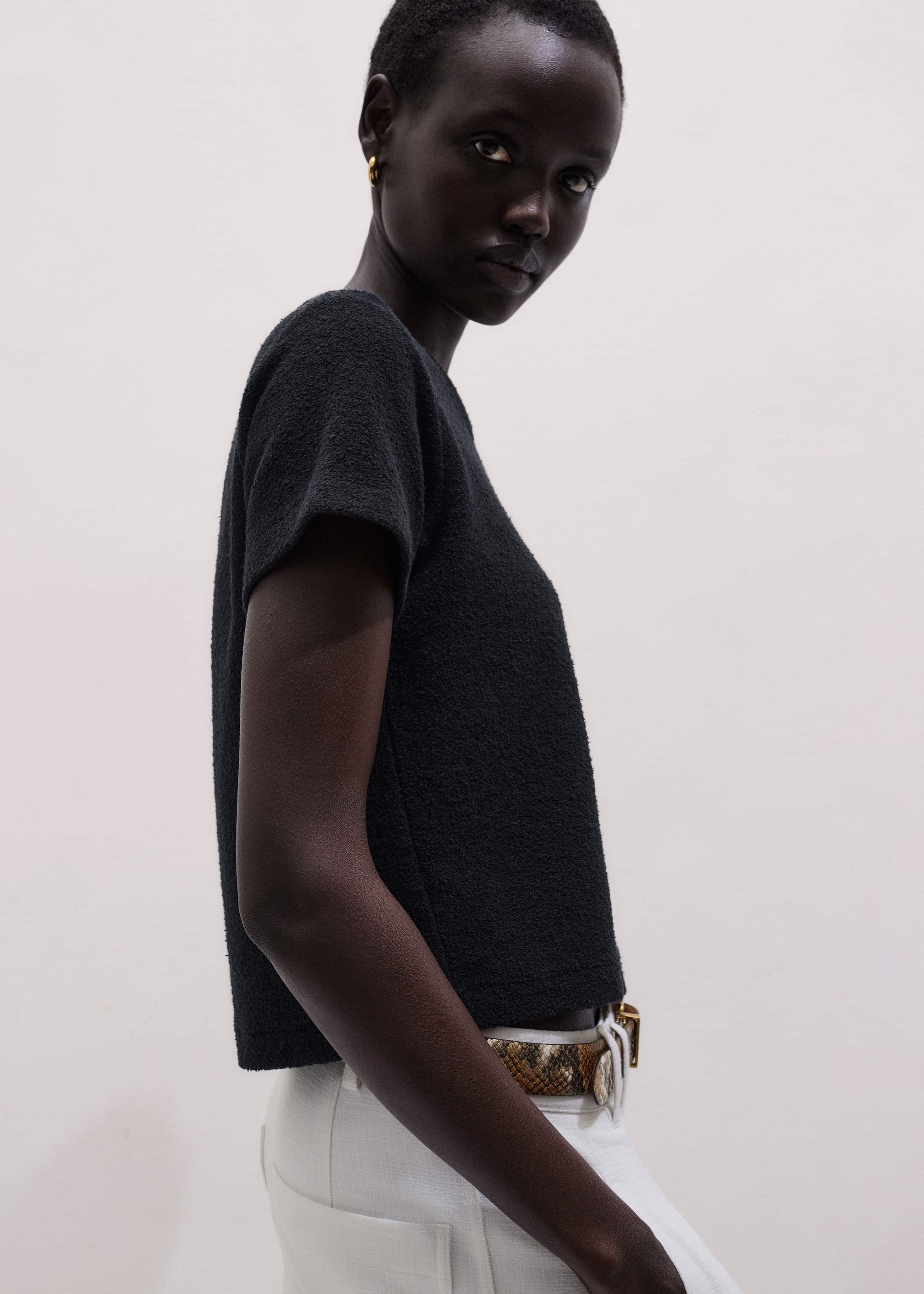 ME and EM Clothing Black Textured Crew Neck Baby Tee