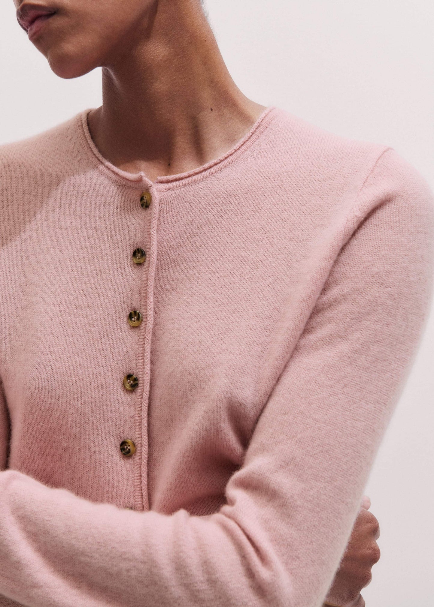 ME and EM Clothing Pink Cashmere Roll Trim Straight Cardigan