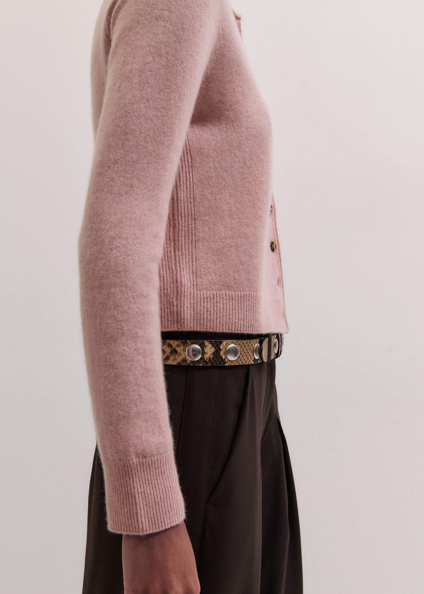 ME and EM Clothing Pink Cashmere Roll Trim Straight Cardigan