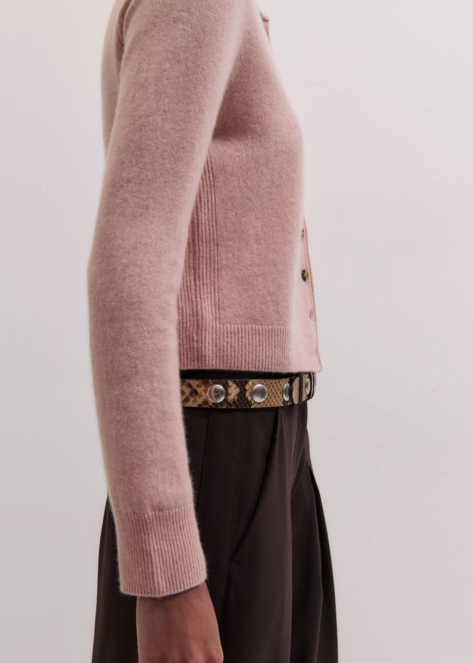 ME and EM Clothing Pink Cashmere Roll Trim Straight Cardigan