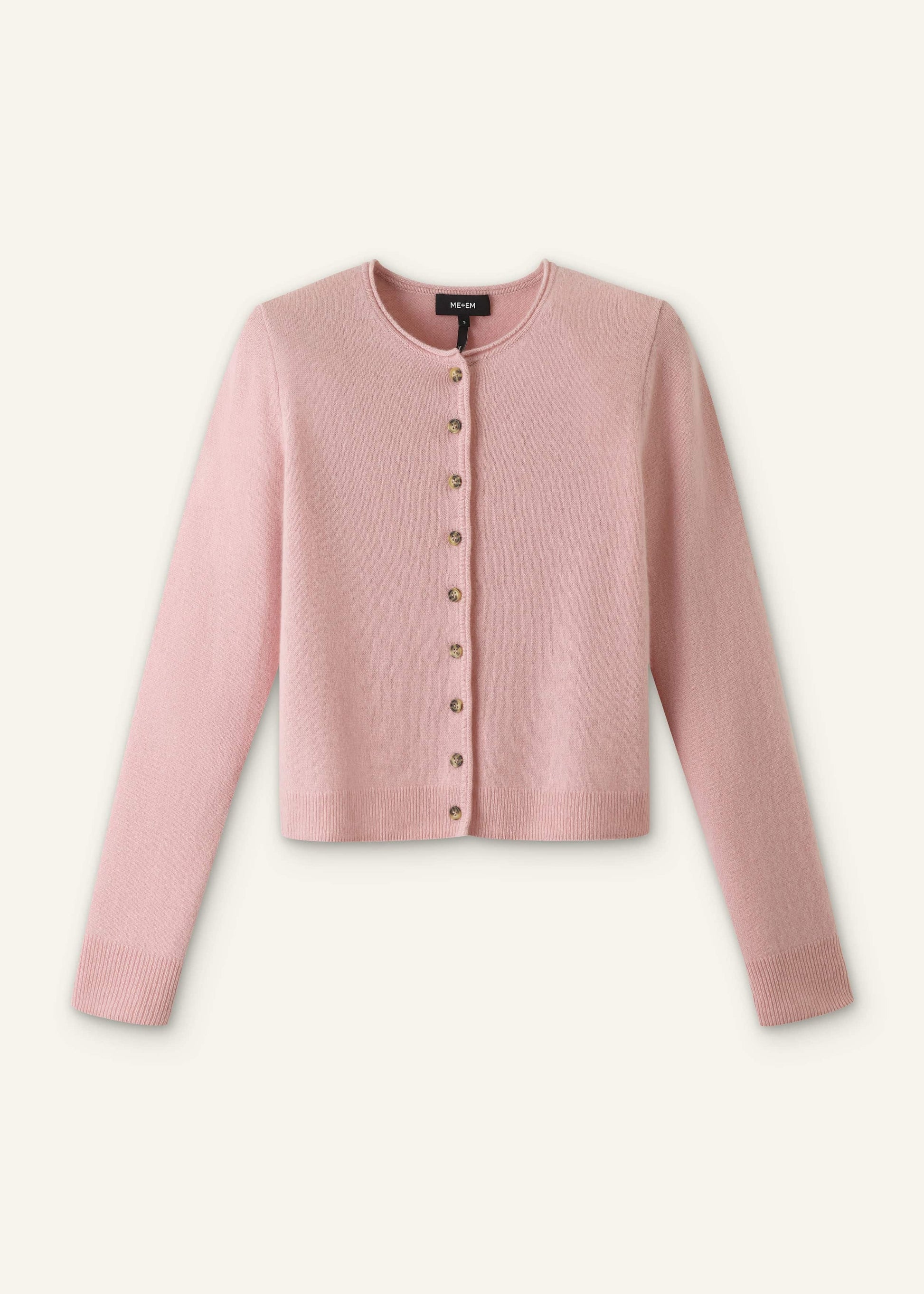 ME and EM Clothing Pink Cashmere Roll Trim Straight Cardigan