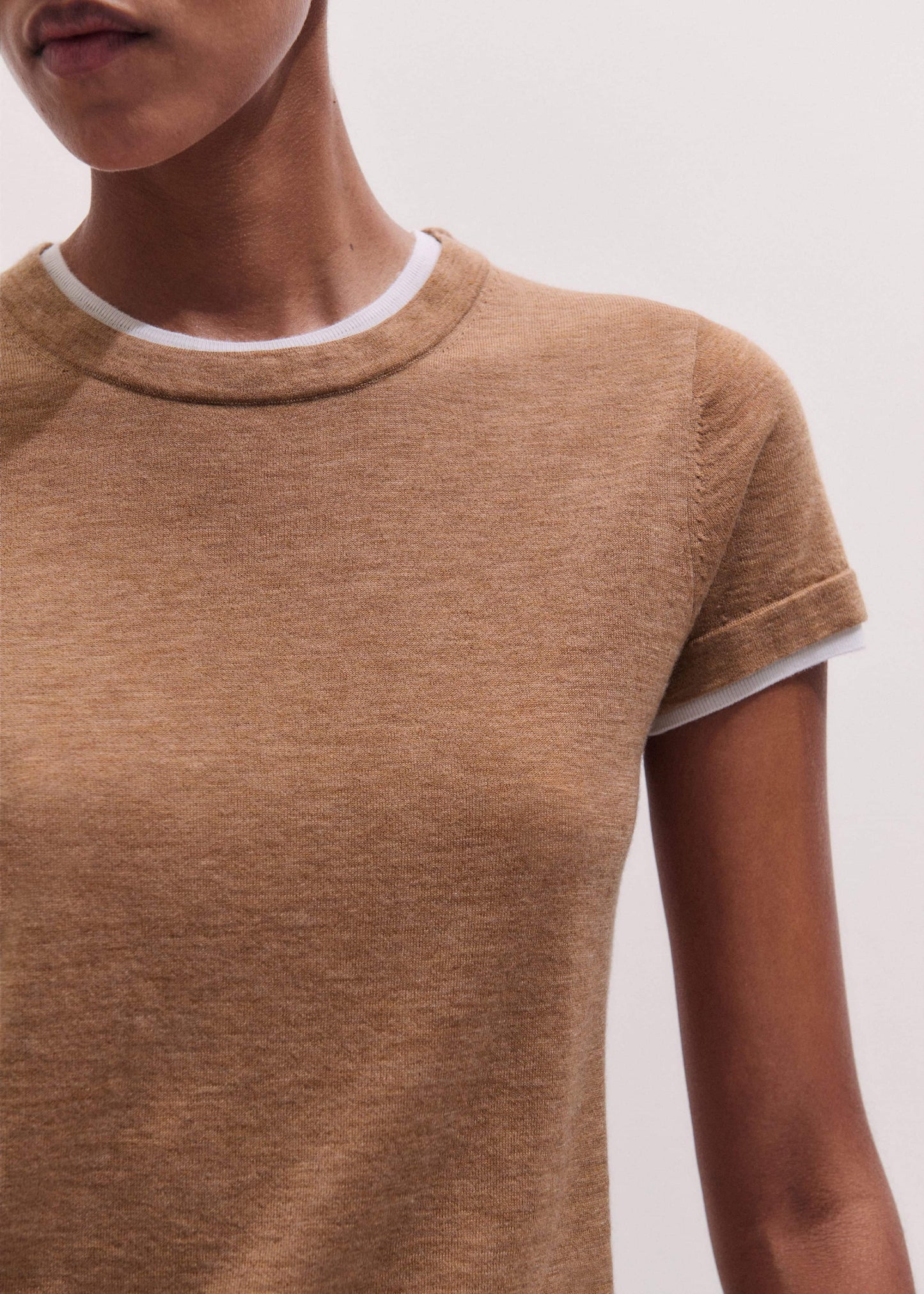 ME and EM Clothing Light Brown Barely There Contrast Trim Knit Baby Tee