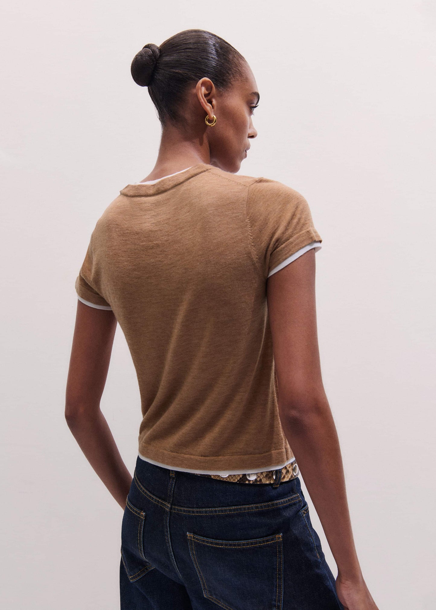 ME and EM Clothing Light Brown Barely There Contrast Trim Knit Baby Tee