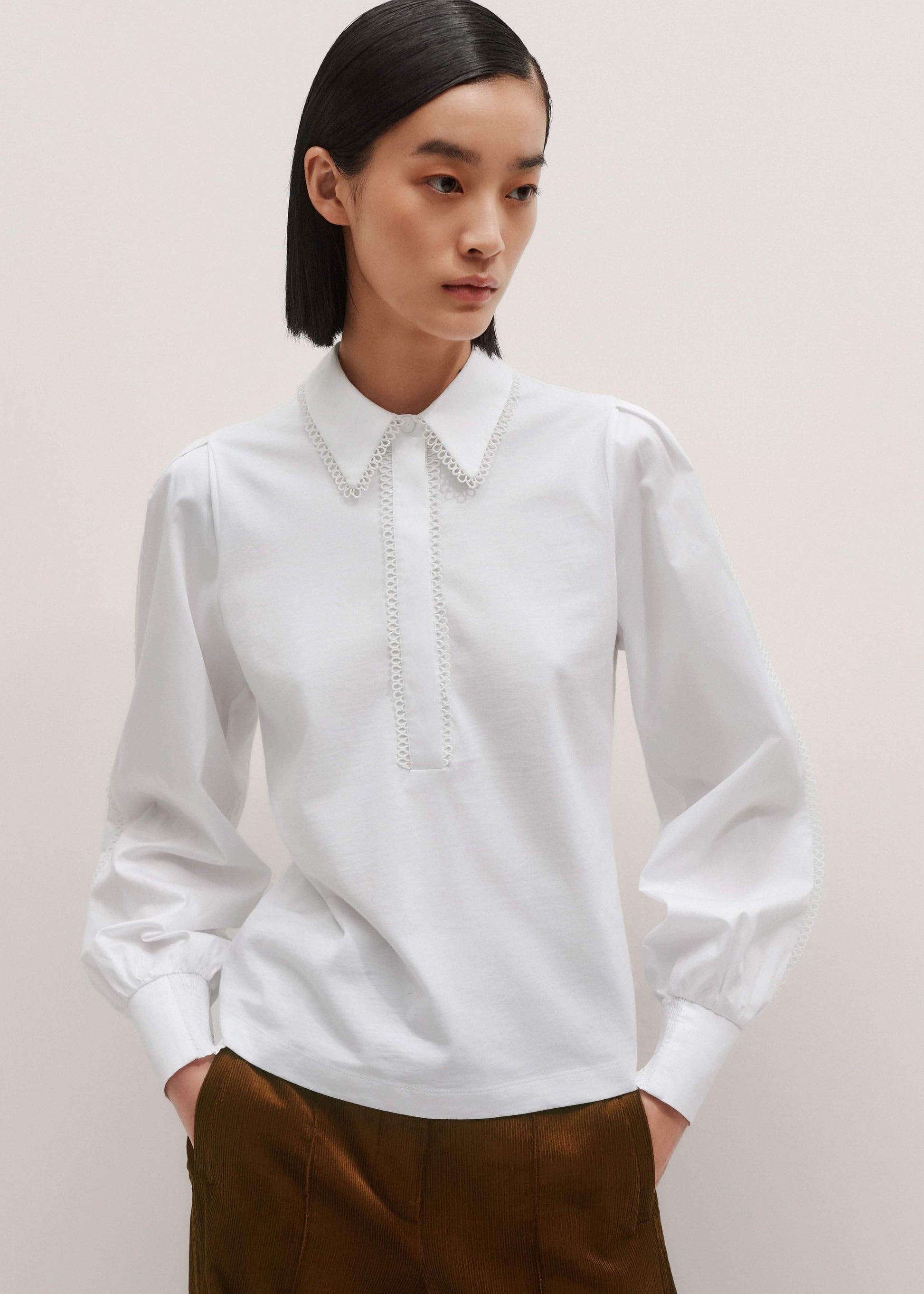ME and EM Clothing White Collared Layering Top