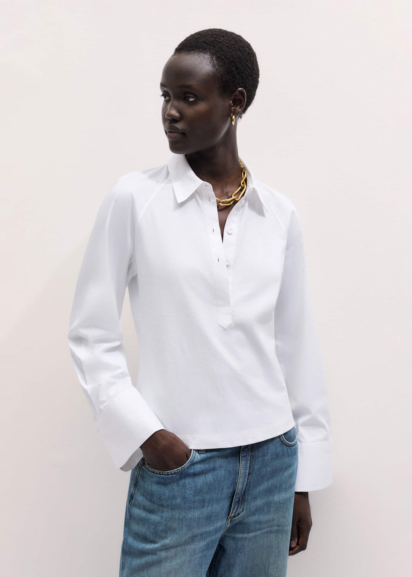 ME and EM Clothing White Raglan Shirt Layering Top