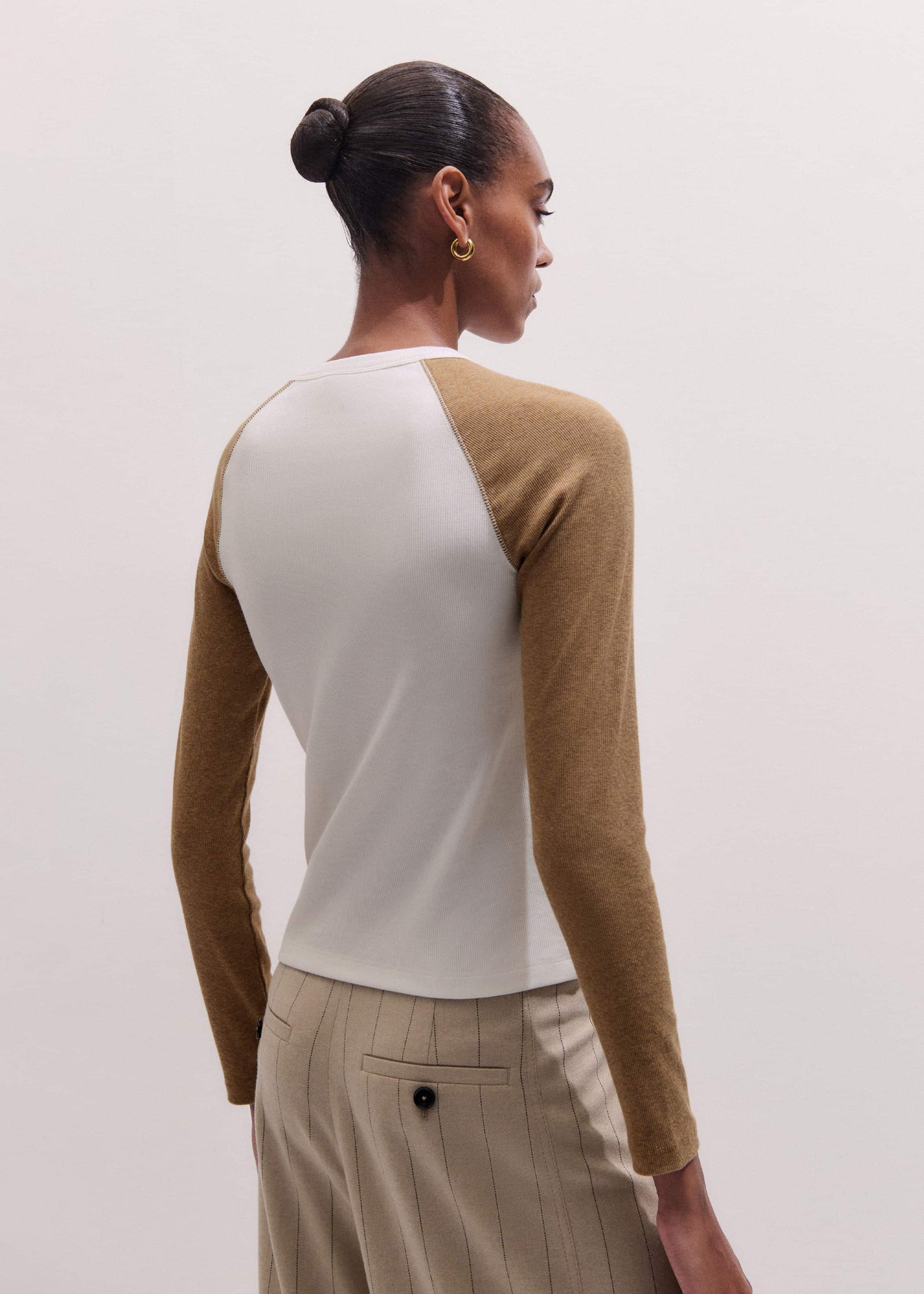 ME and EM Clothing Cream Ultimate Slim Baseball Top