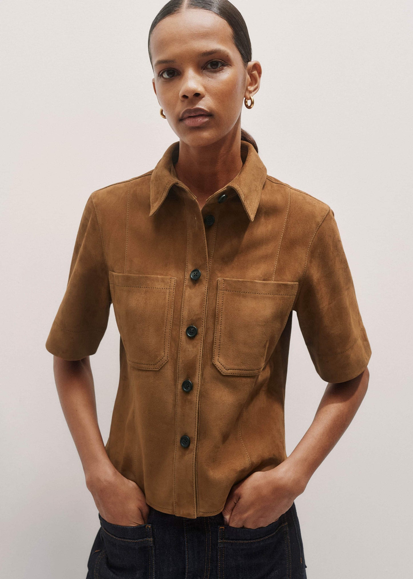 ME and EM Clothing Brown Paneled Shirt