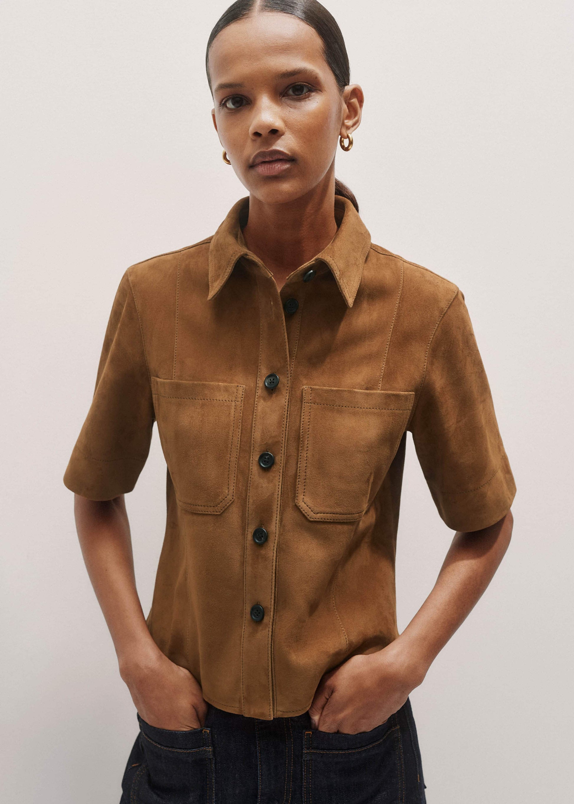 ME and EM Clothing Brown Paneled Shirt