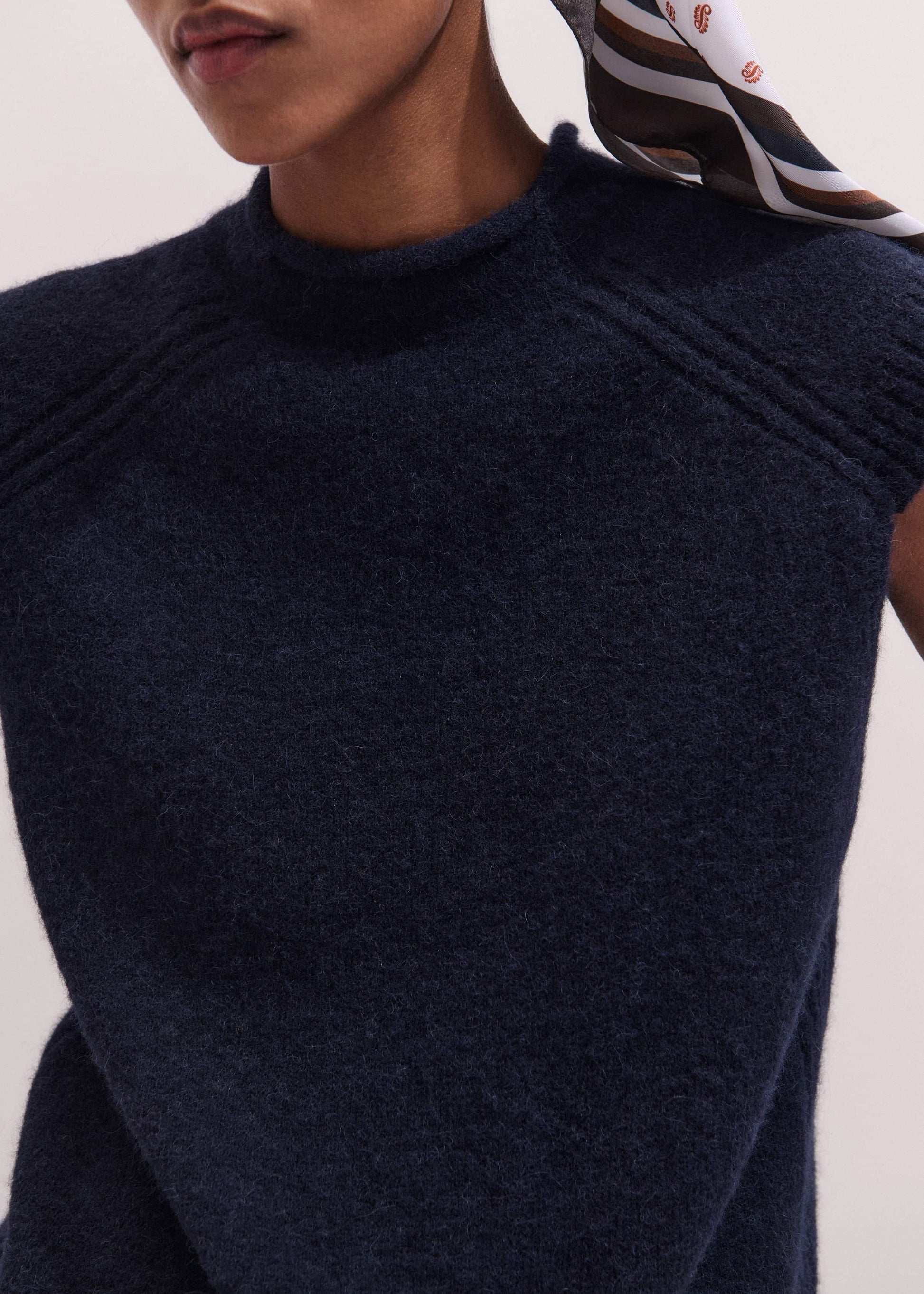 ME and EM Clothing Navy Roll Trim Straight Layering Sweater Vest