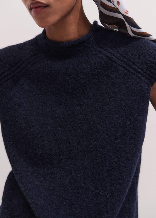 ME and EM Clothing Navy Roll Trim Straight Layering Sweater Vest