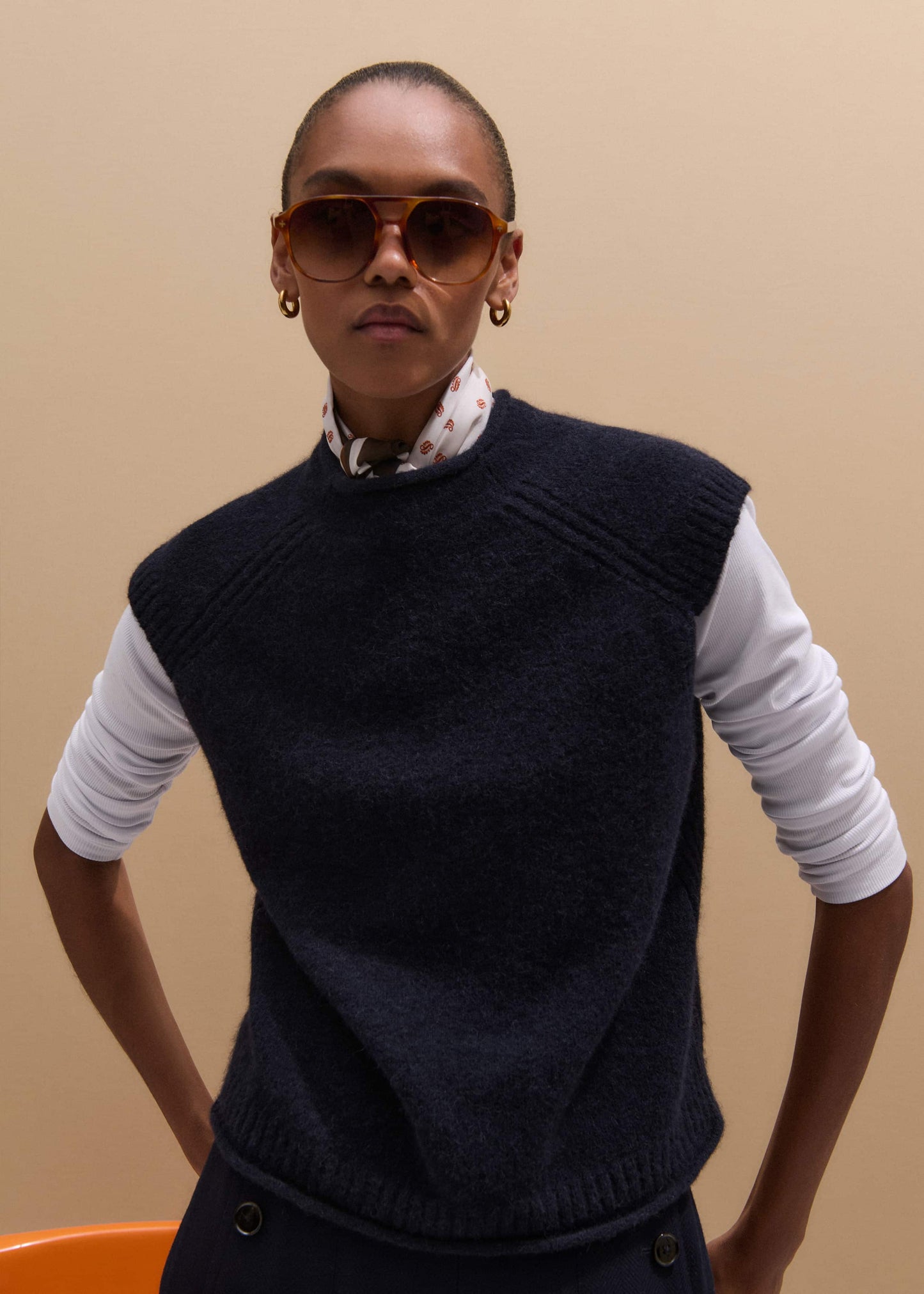 ME and EM Clothing Navy Roll Trim Straight Layering Sweater Vest