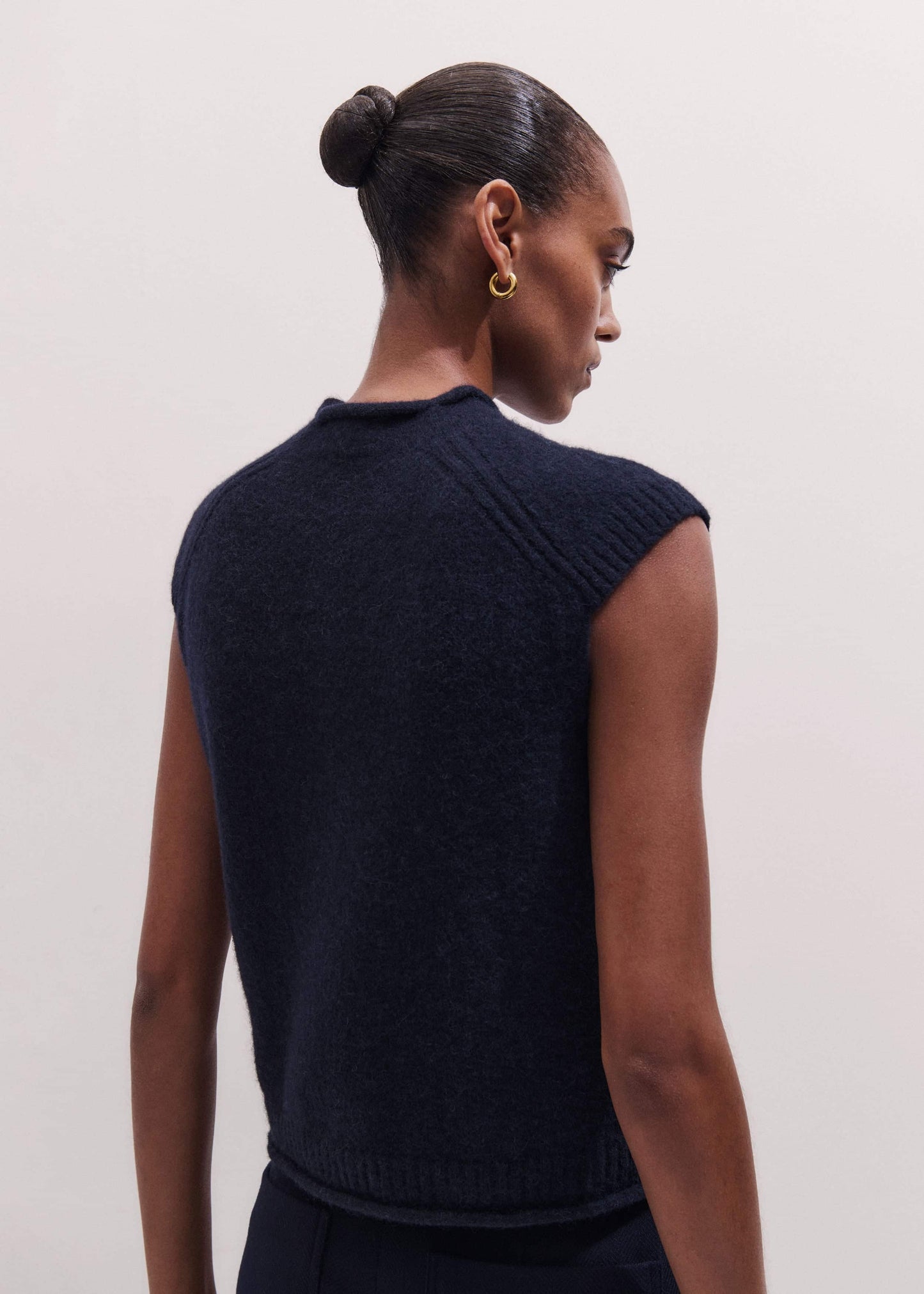 ME and EM Clothing Navy Roll Trim Straight Layering Sweater Vest