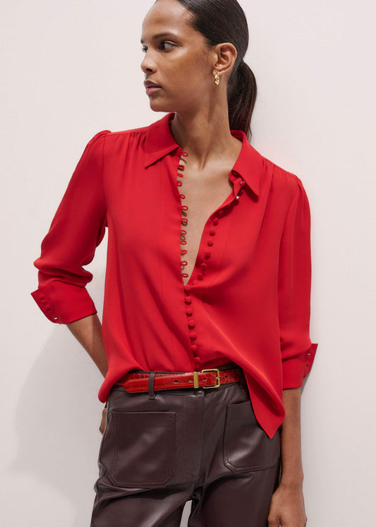 ME and EM Clothing Red Silk Button Layering Shirt + Tie
