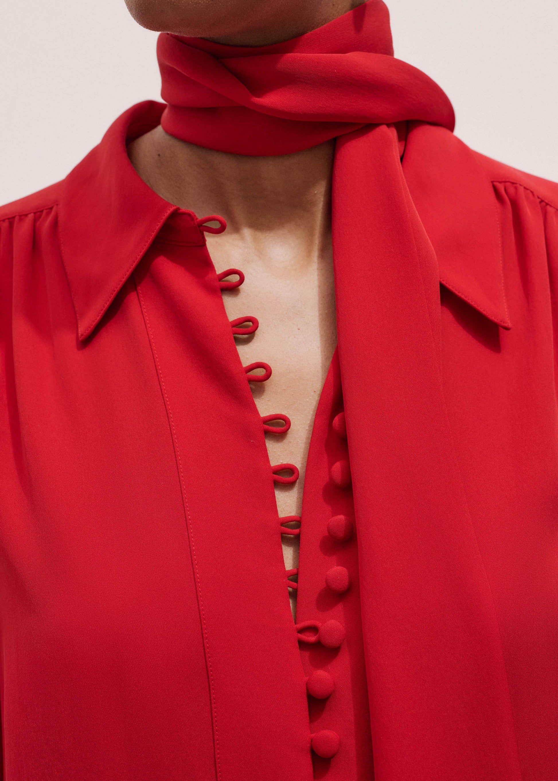 ME and EM Clothing Red Silk Button Layering Shirt + Tie