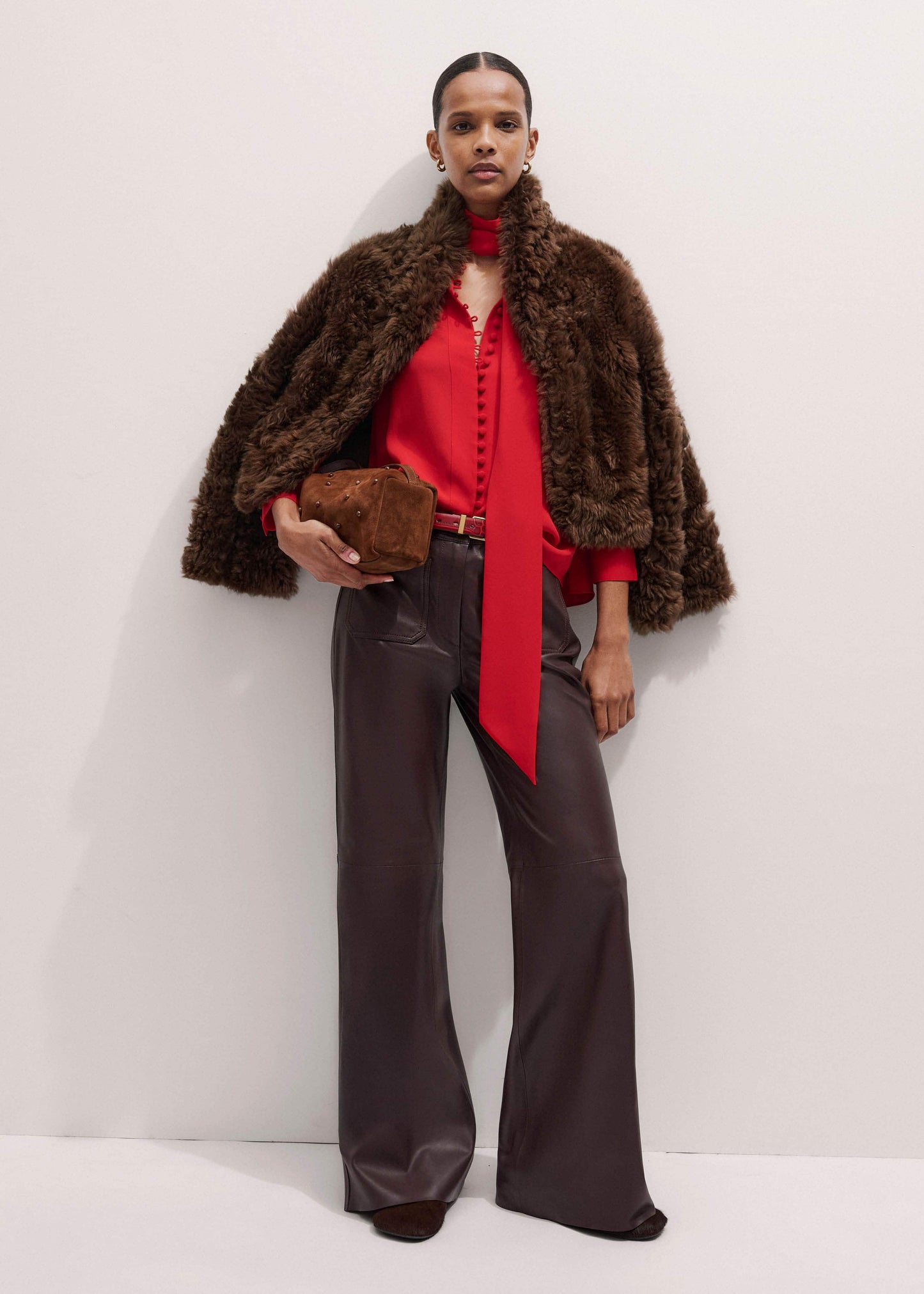 ME and EM Clothing Red Silk Button Layering Shirt + Tie