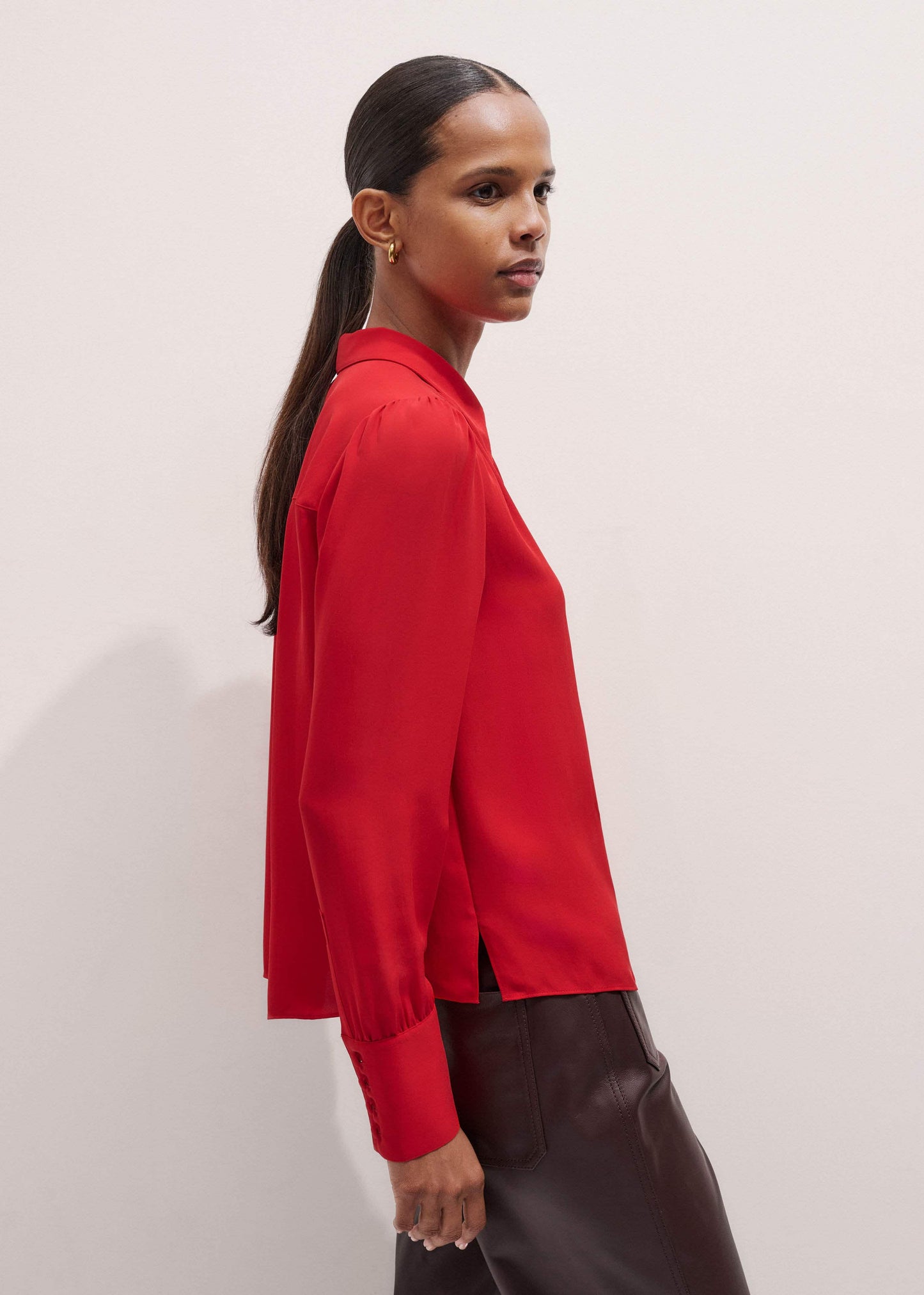 ME and EM Clothing Red Silk Button Layering Shirt + Tie