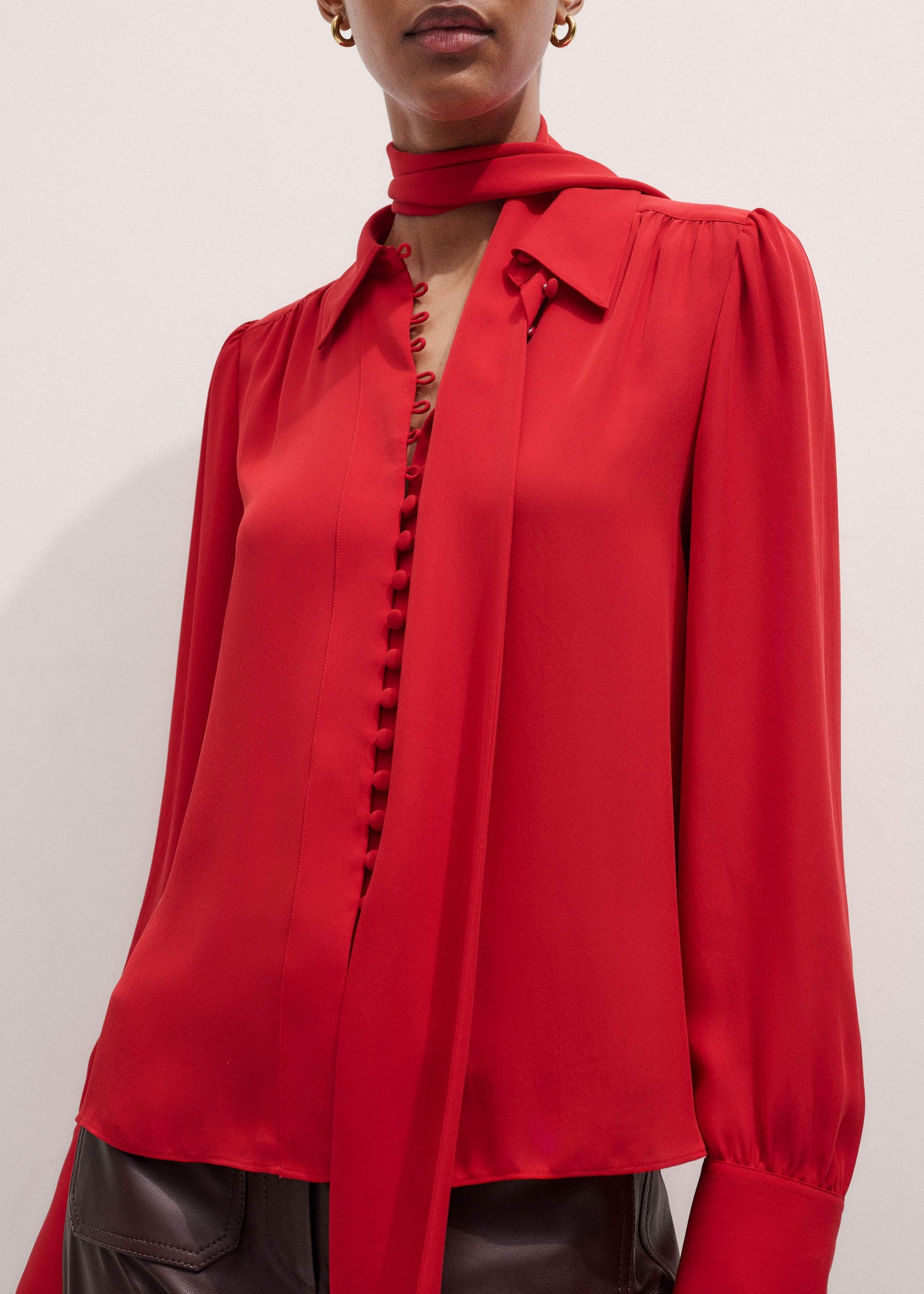 ME and EM Clothing Red Silk Button Layering Shirt + Tie