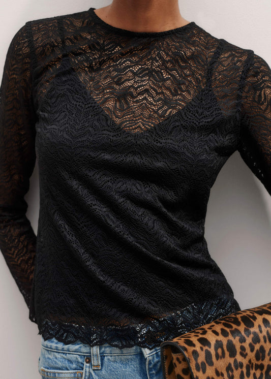 ME and EM Clothing Black Lace Crew Neck Top
