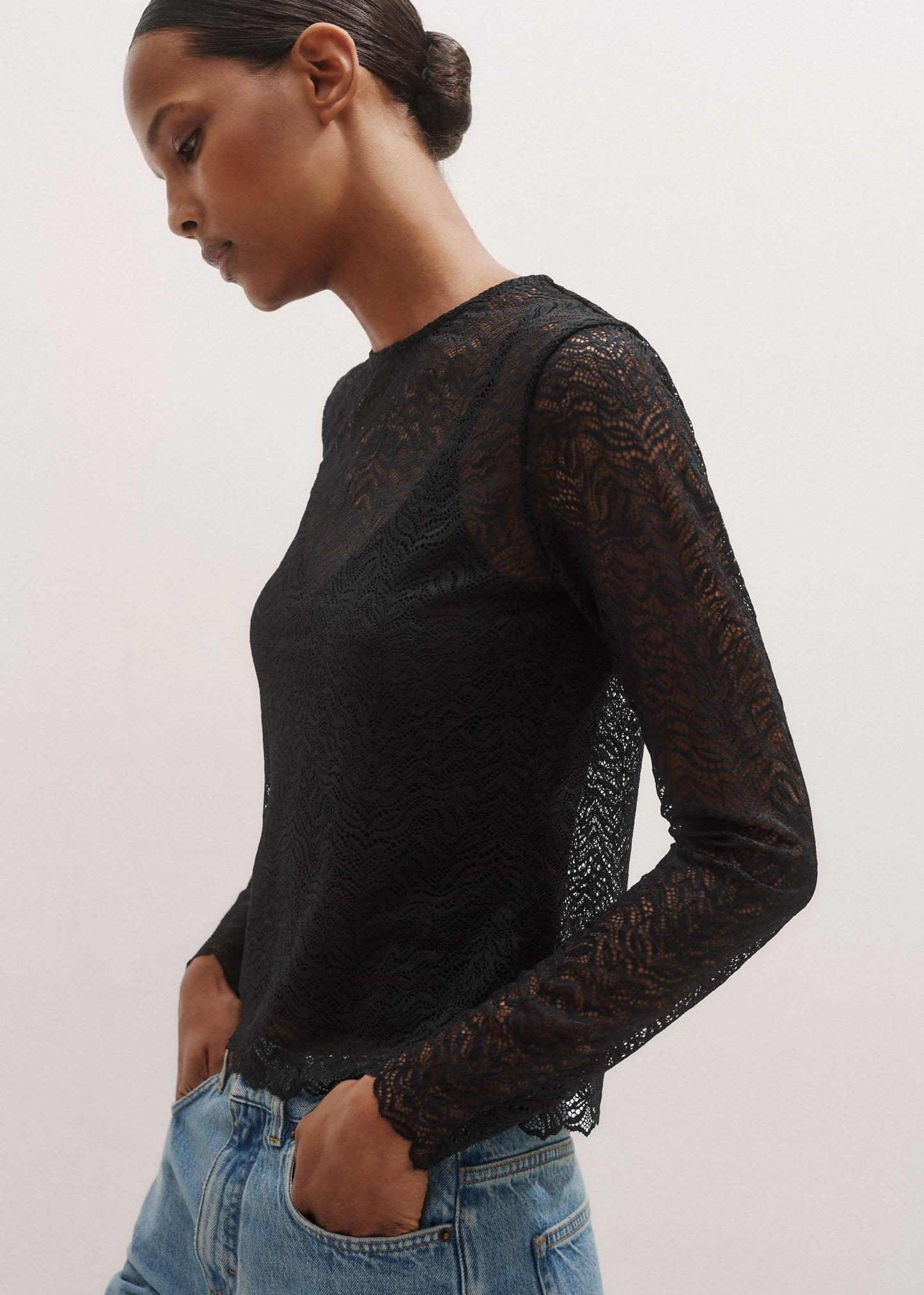ME and EM Clothing Black Lace Crew Neck Top
