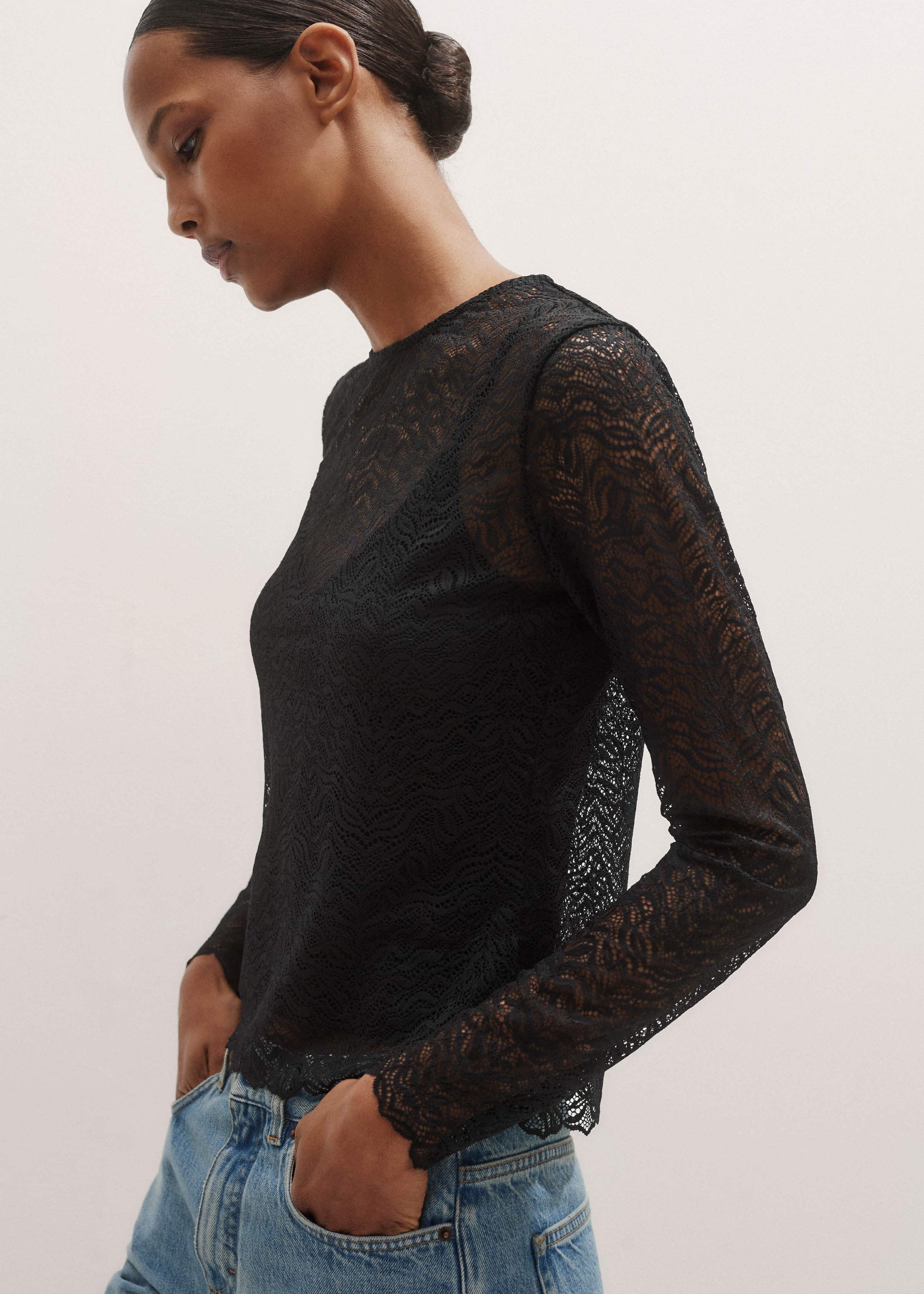 ME and EM Clothing Black Lace Crew Neck Top