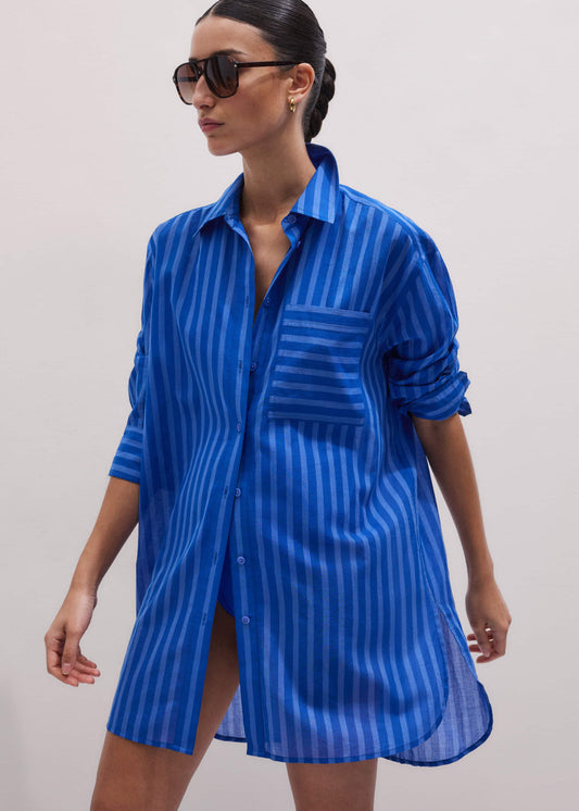 ME and EM Clothing Blue Striped Oversized Beach Shirt