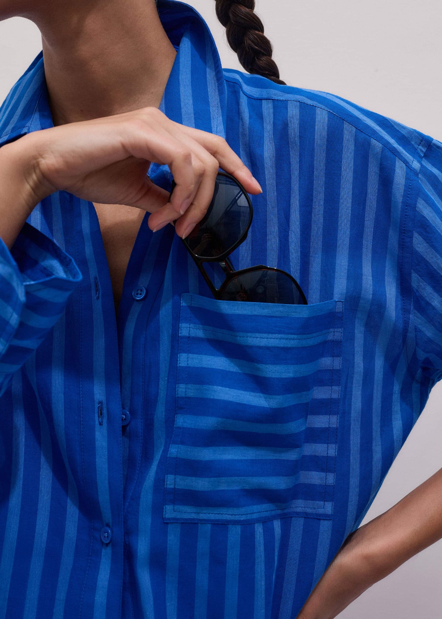 ME and EM Clothing Blue Striped Oversized Beach Shirt